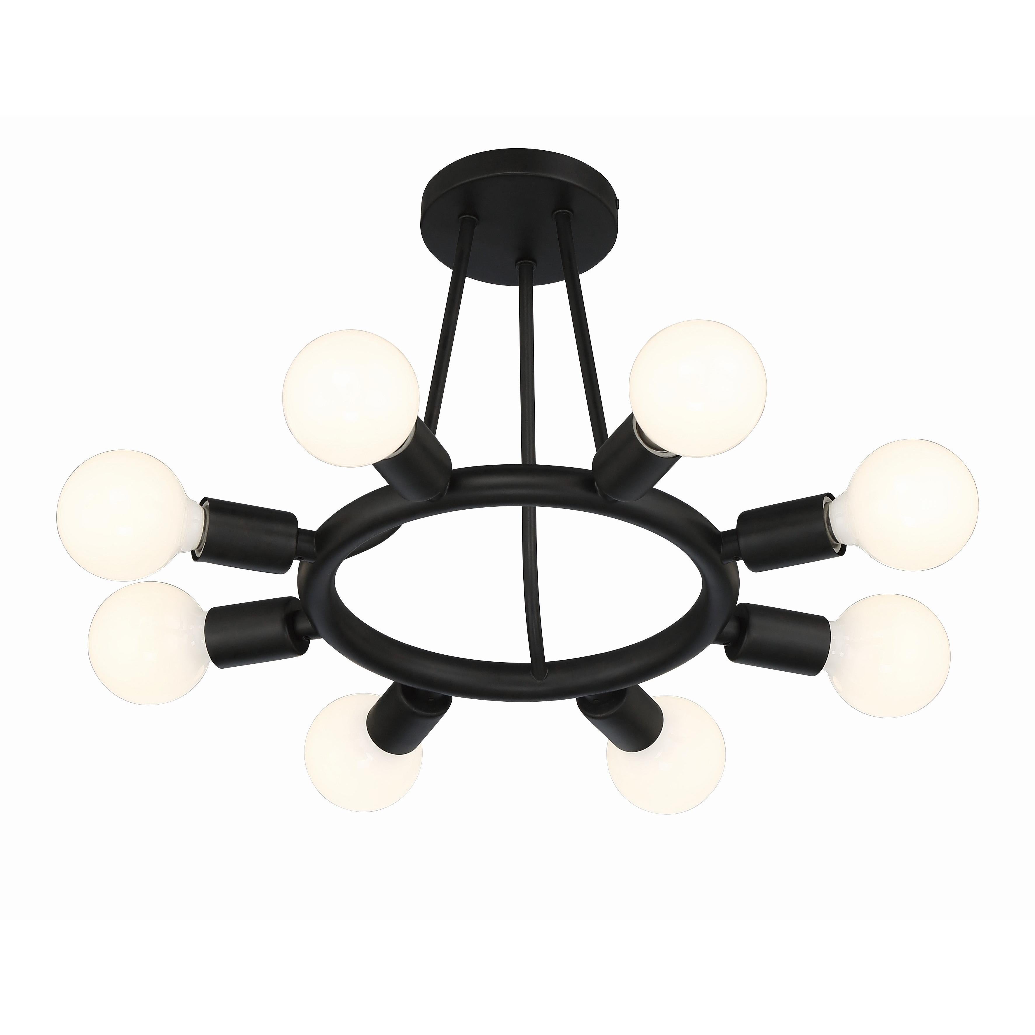 Crystorama Dakota 9043-BK – 15 Inch – 8 Light – Semi Flush Mount Light – Black – Damp Rated