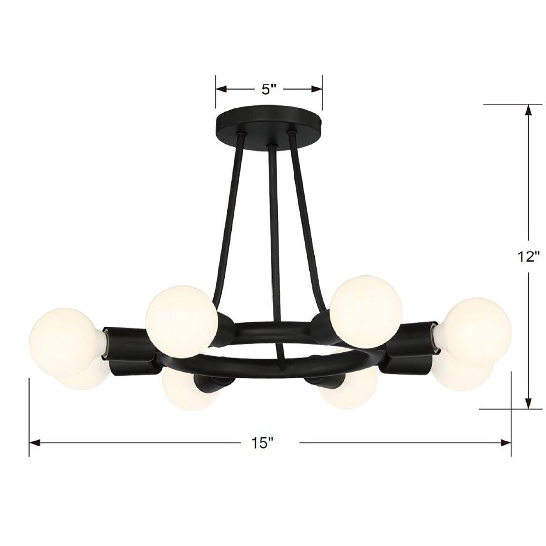 Crystorama Dakota 9043-BK – 15 Inch – 8 Light – Semi Flush Mount Light – Black – Damp Rated
