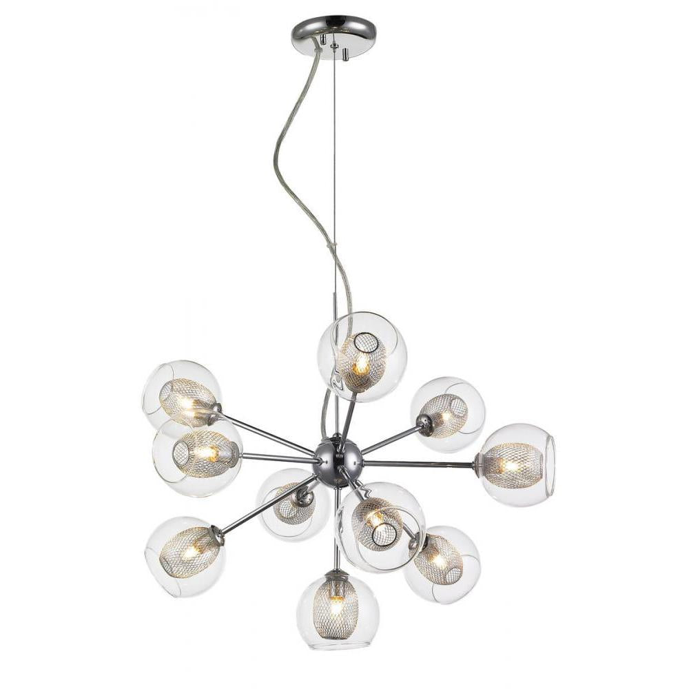 10 Light Chandelier-Clear + Mesh