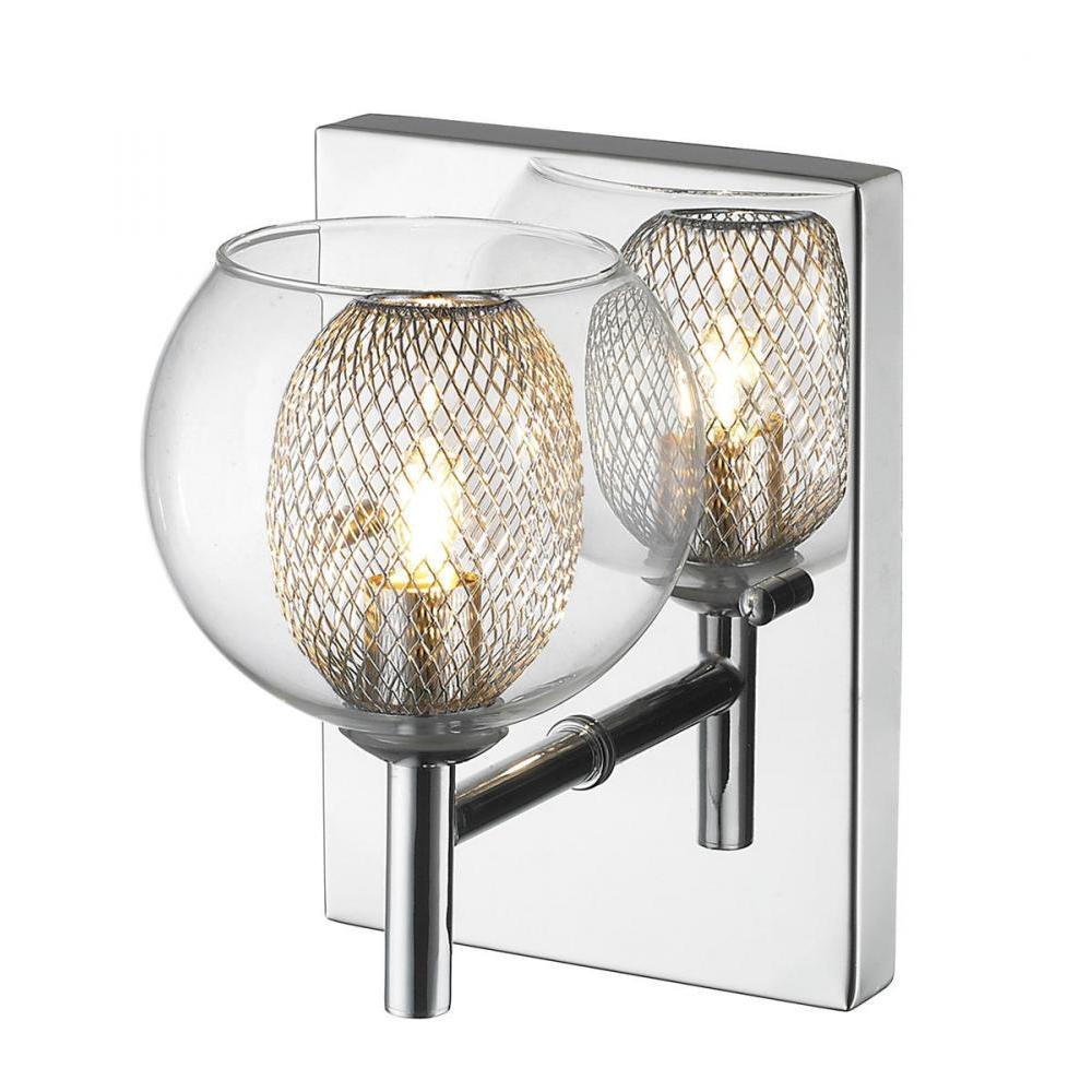 1 Light Wall Sconce-Clear + Mesh