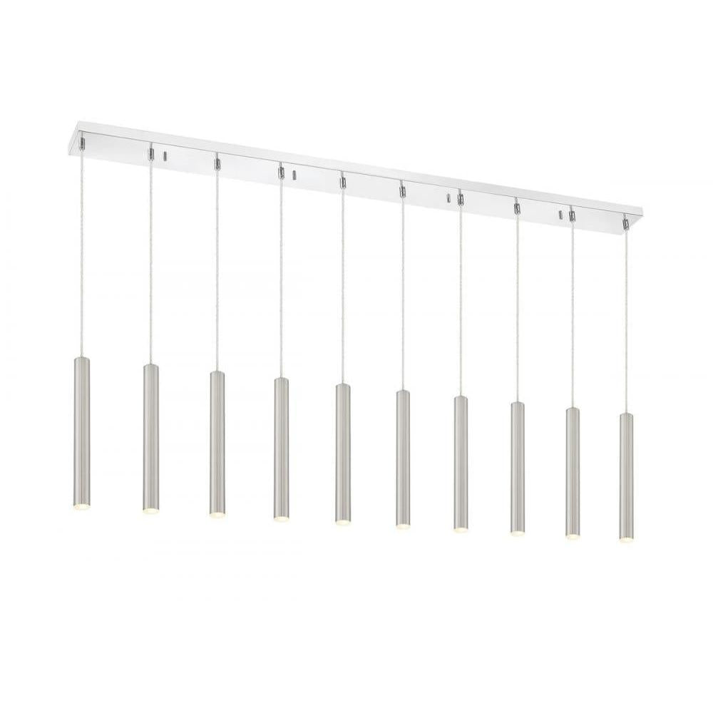10 Light Linear Chandelier-Brushed Nickel