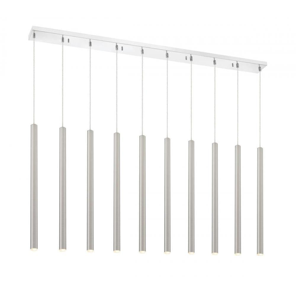 10 Light Linear Chandelier-Brushed Nickel