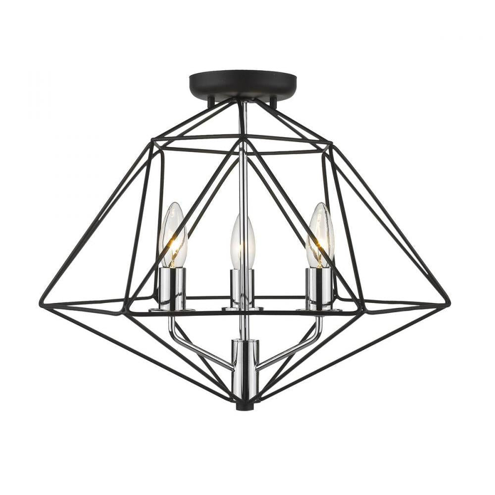 3 Light Semi Flush Mount Light-Matte Black
