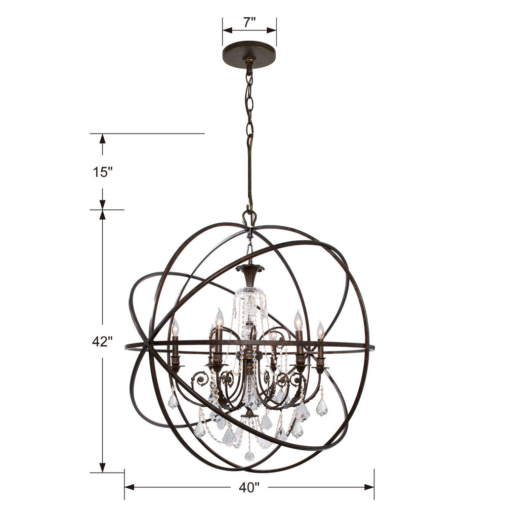 Crystorama 9219-EB-CL-MWP Solaris 6 Light Chandelier, UL Damp Rated, English Bronze