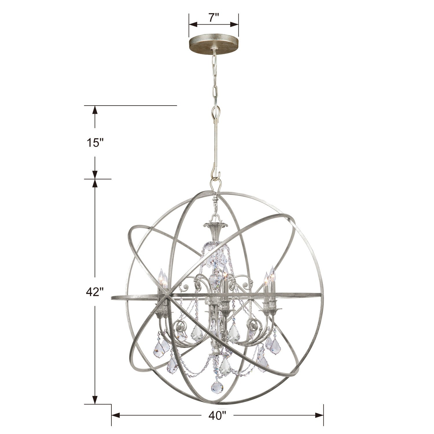 Crystorama Solaris 9219-OS-CL-MWP – 40 Inch – 6 Light – Chandelier – Olde Silver – Damp Rated