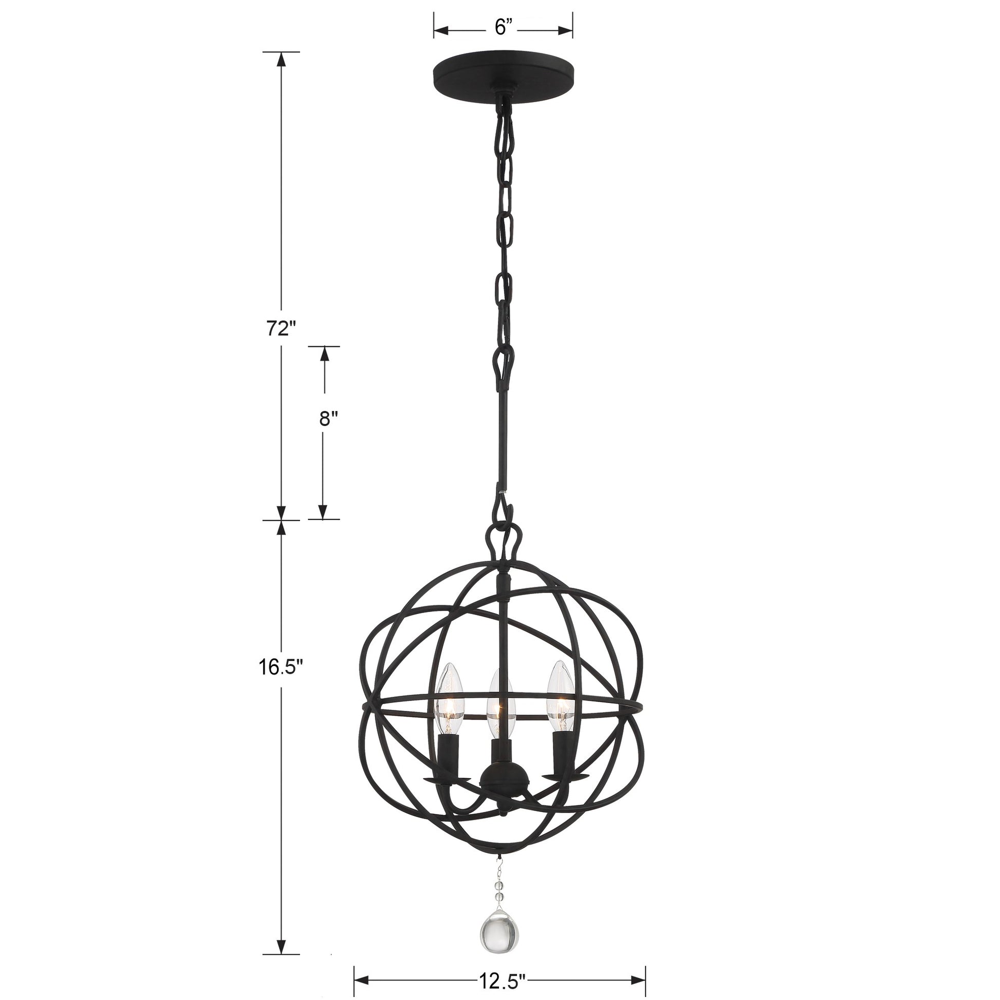 Crystorama Solaris 9225-BK – 12.5 Inch – 3 Light – Chandelier – Black – Damp Rated