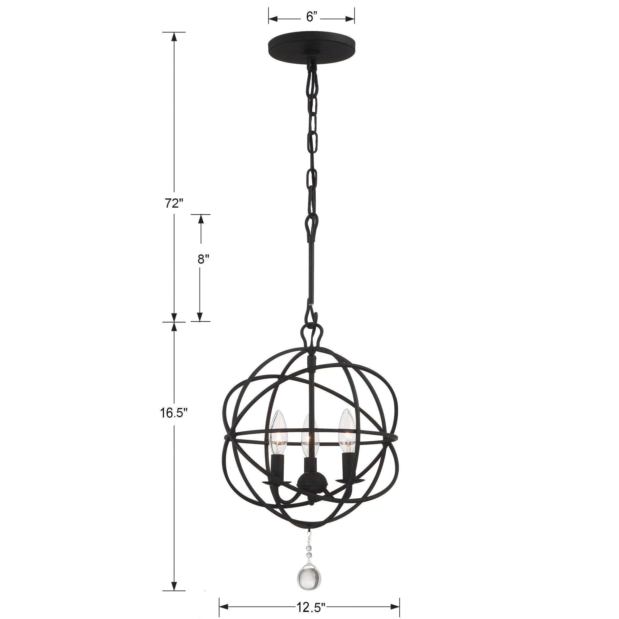 Crystorama Solaris 9225-BK – 12.5 Inch – 3 Light – Chandelier – Black – Damp Rated