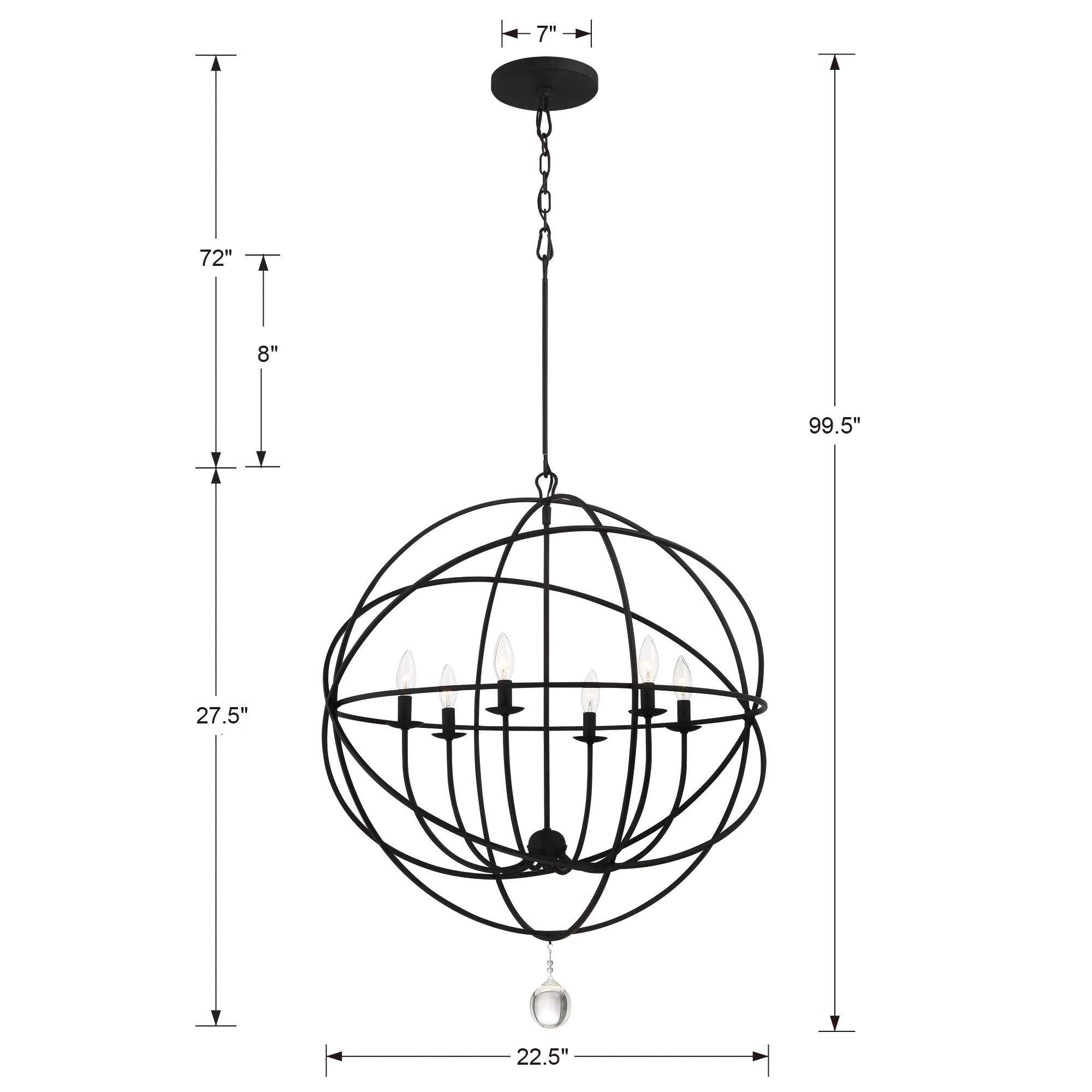 Crystorama Solaris 9226-BK – 22.5 Inch – 6 Light – Chandelier – Black – Damp Rated