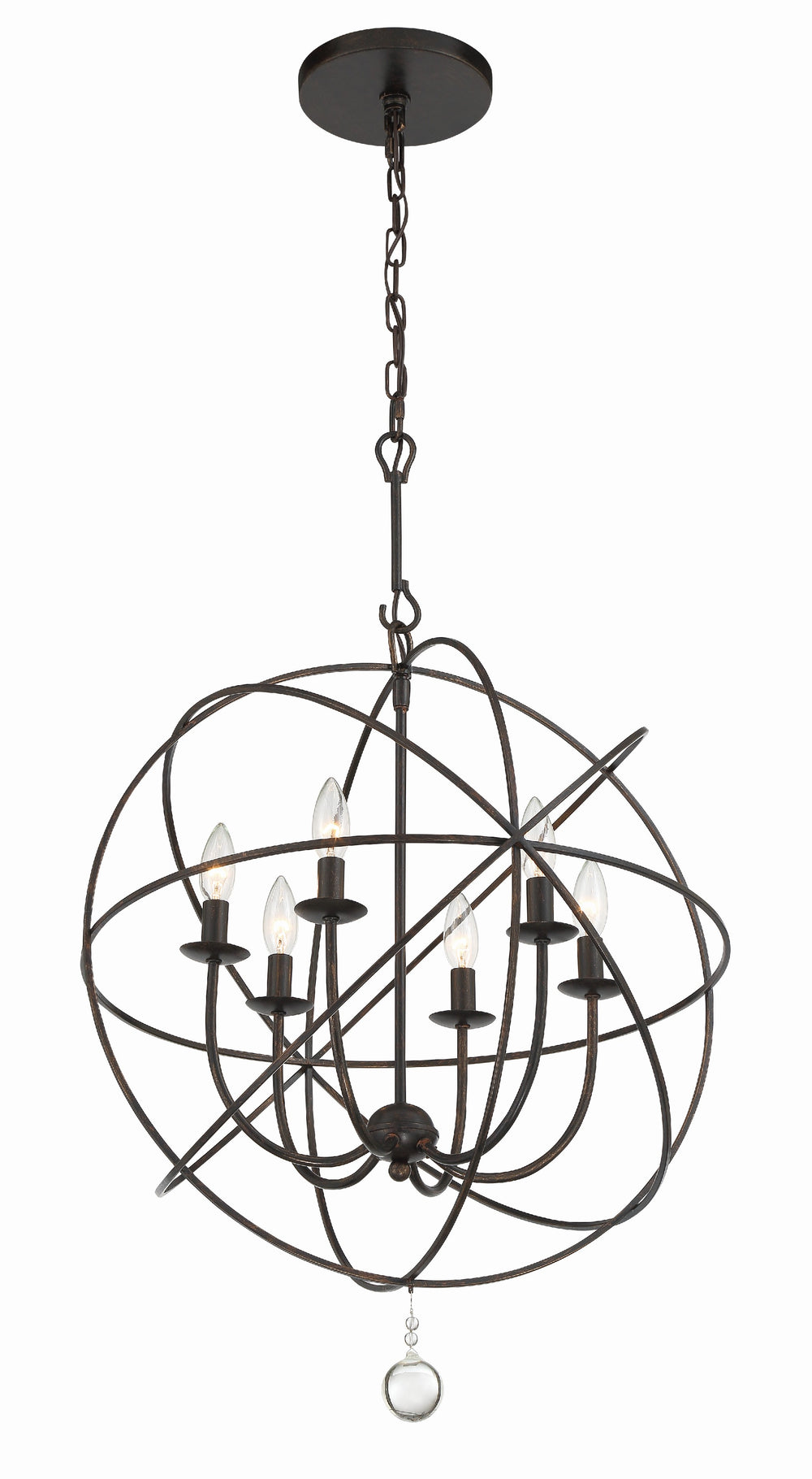 Crystorama 9226-EB Solaris 6 Light Chandelier, UL Damp Rated, English Bronze