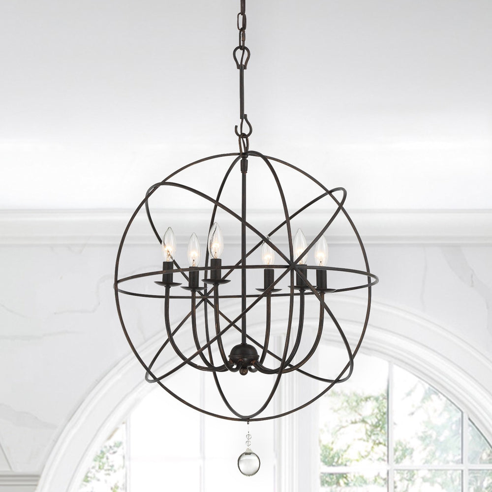 Crystorama 9226-EB Solaris 6 Light Chandelier, UL Damp Rated, English Bronze