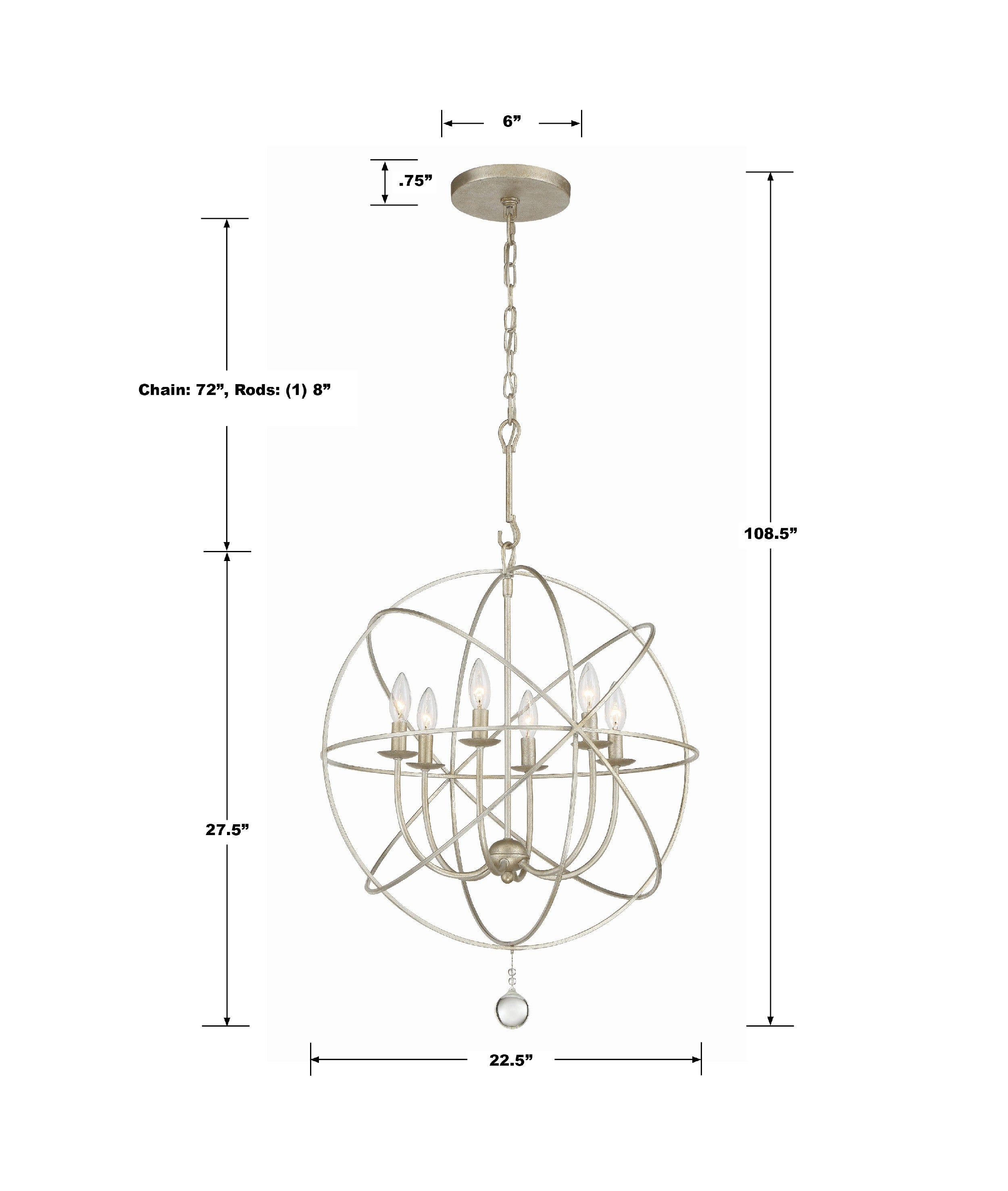 Crystorama Solaris 9226-OS – 22.5 Inch – 6 Light – Chandelier – Olde Silver – Damp Rated