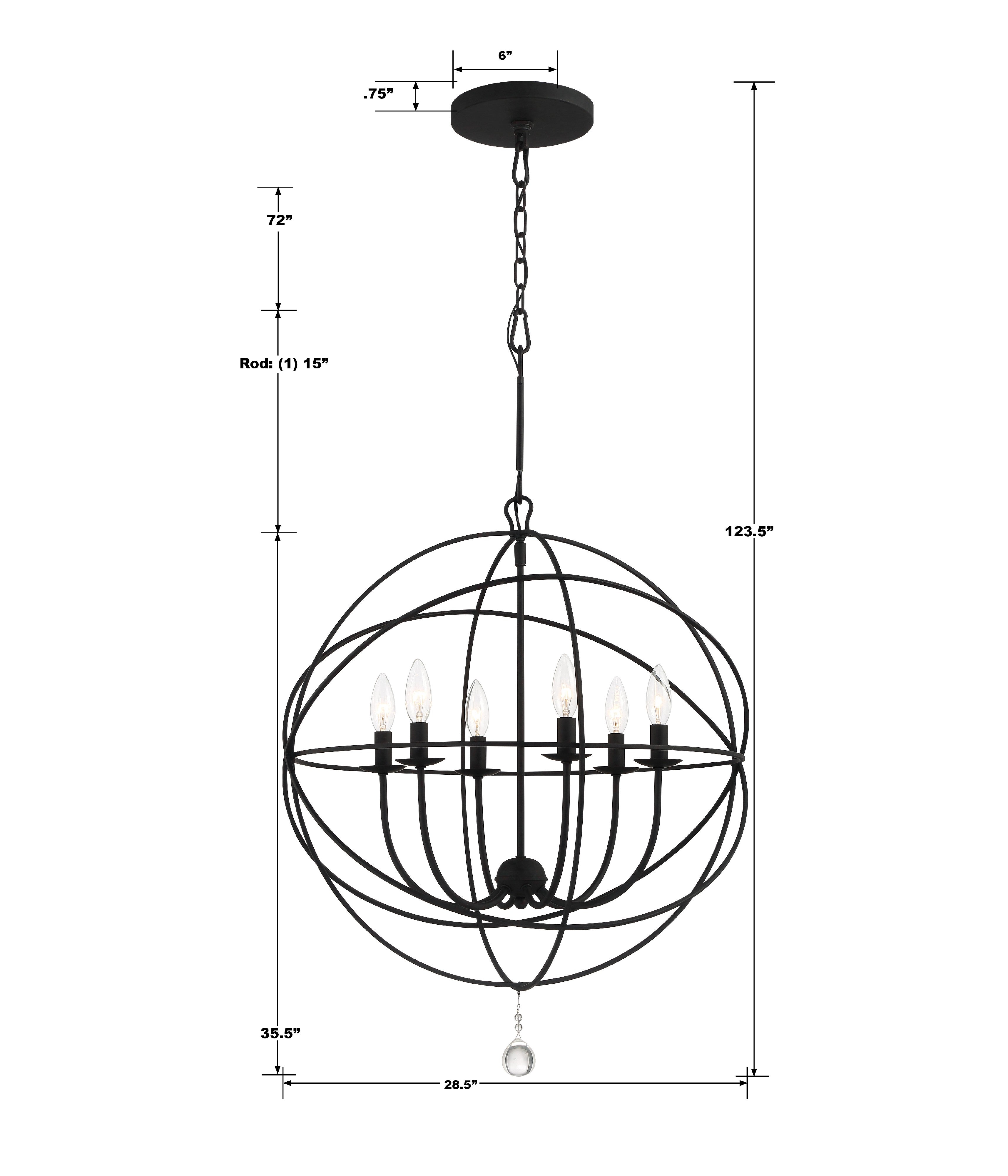 Crystorama Solaris 9228-BK – 28.5 Inch – 6 Light – Chandelier – Black – Damp Rated