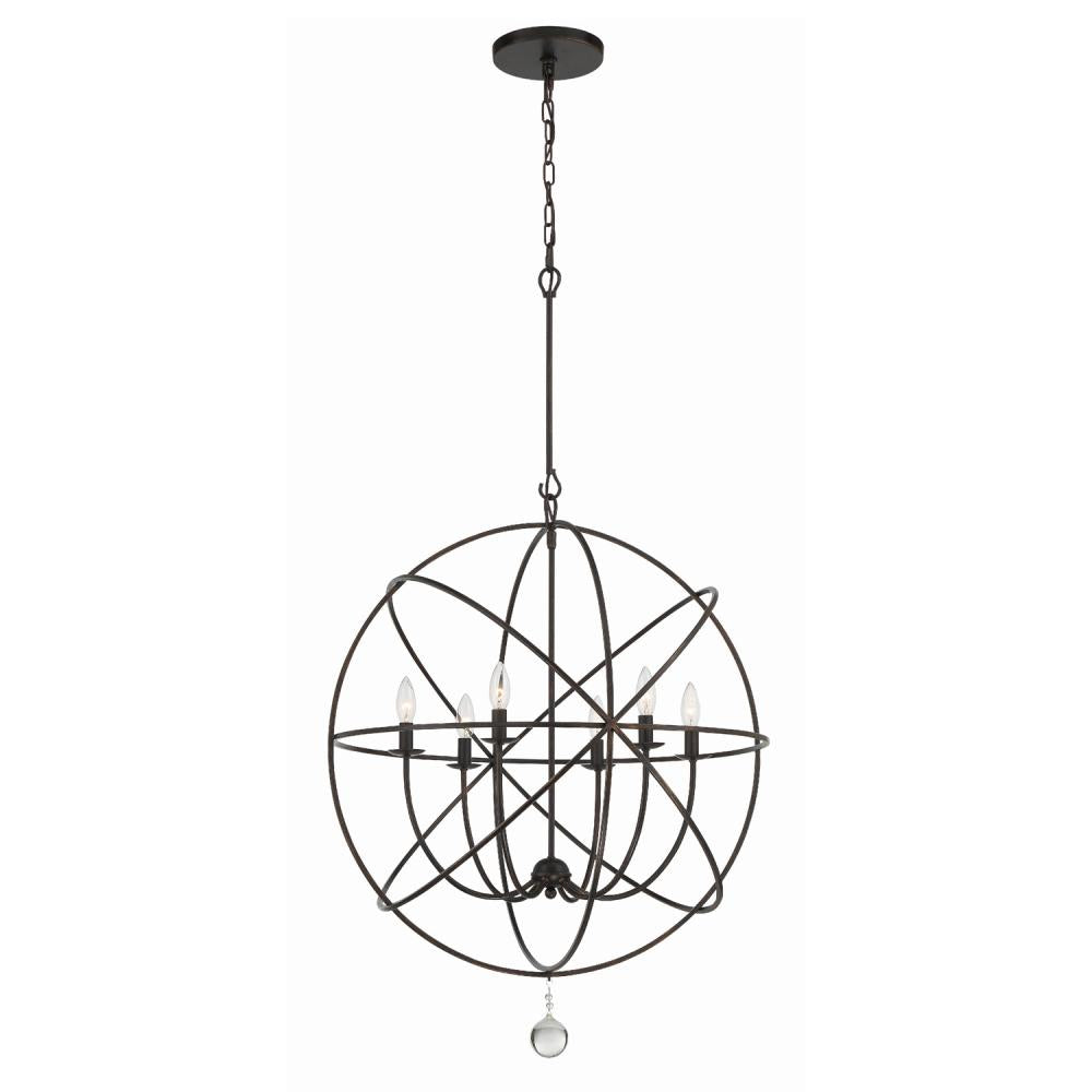 Crystorama 9228-EB Solaris 6 Light Chandelier, UL Damp Rated, English Bronze