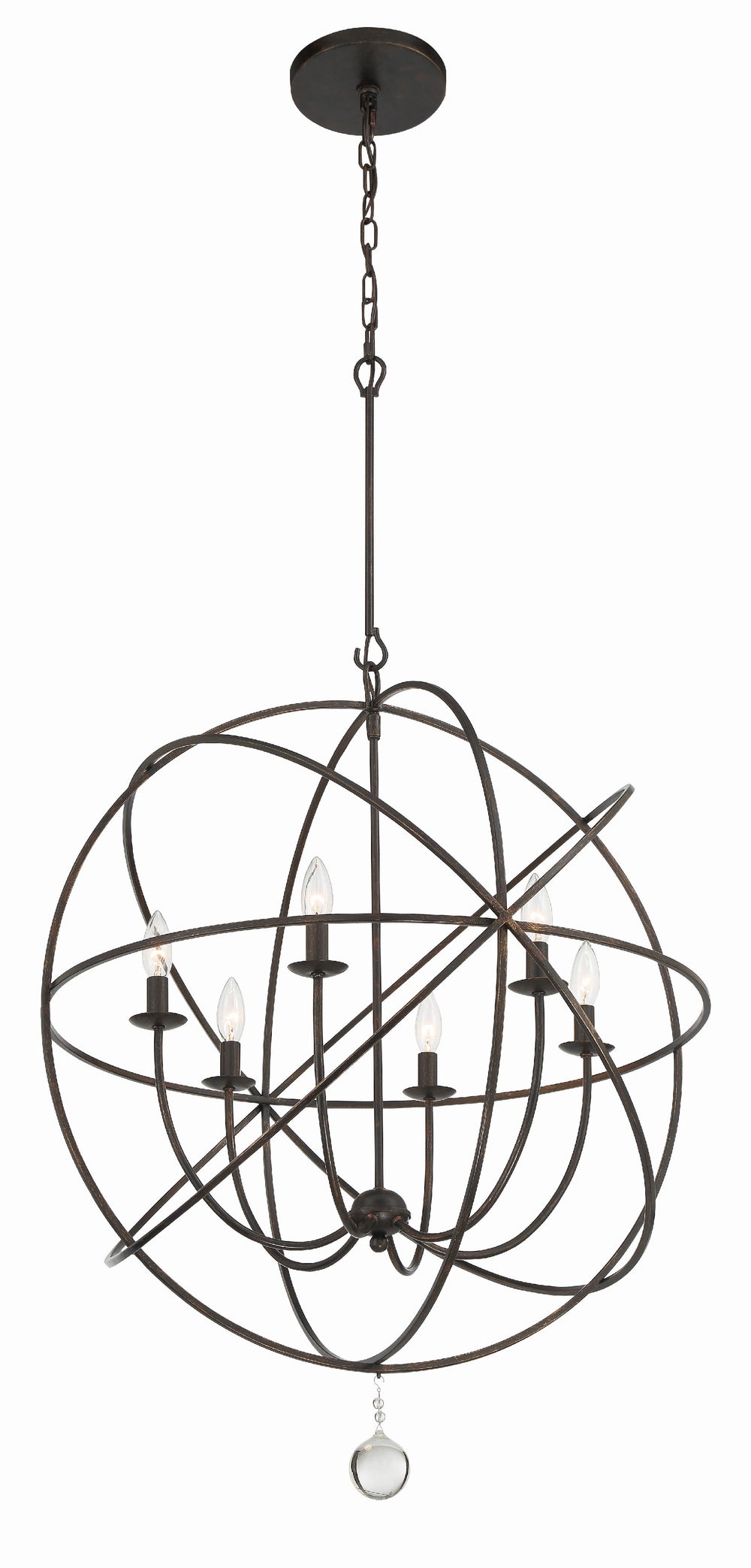 Crystorama 9228-EB Solaris 6 Light Chandelier, UL Damp Rated, English Bronze