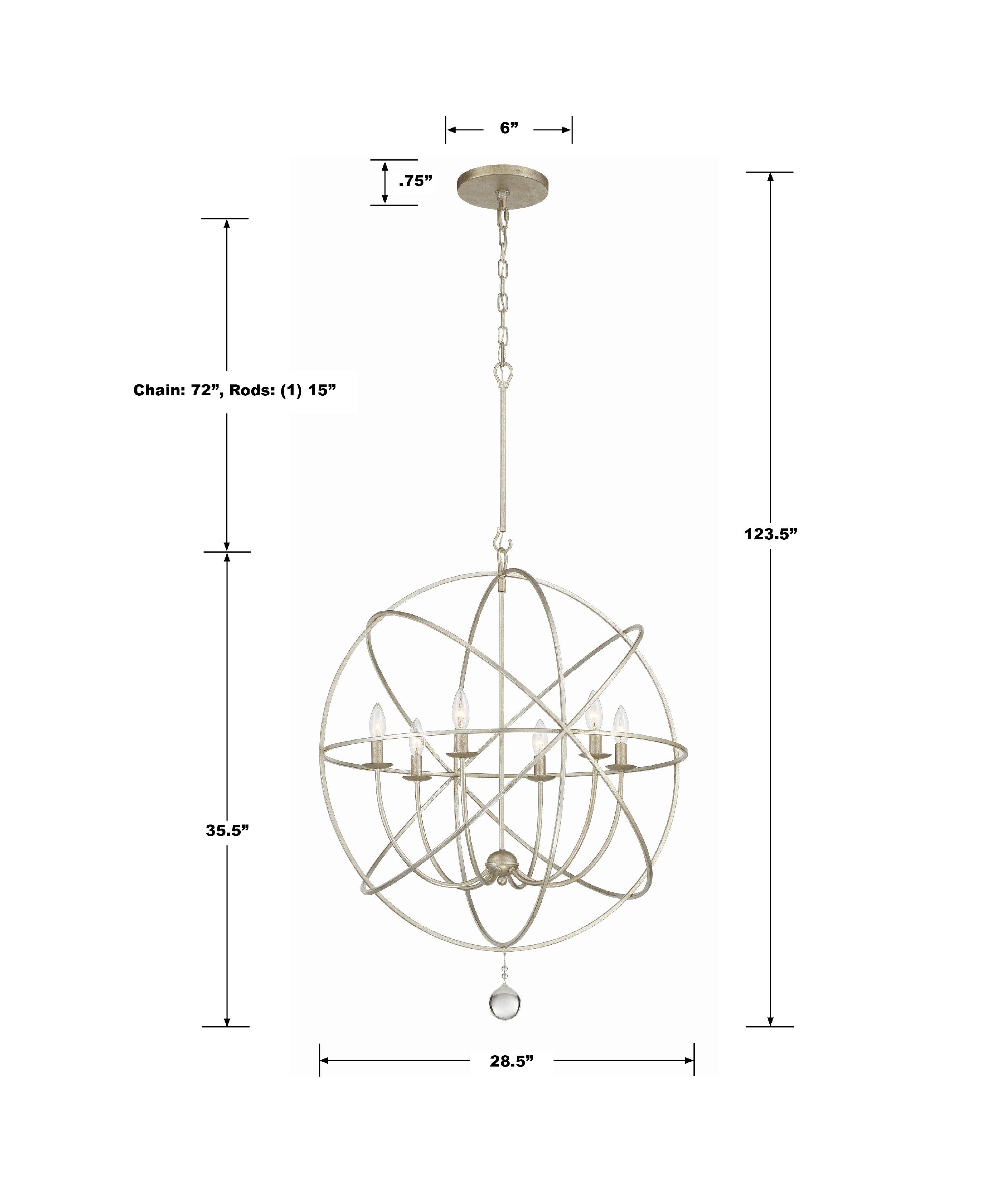 Crystorama Solaris 9228-OS – 28.5 Inch – 6 Light – Chandelier – Olde Silver – Damp Rated
