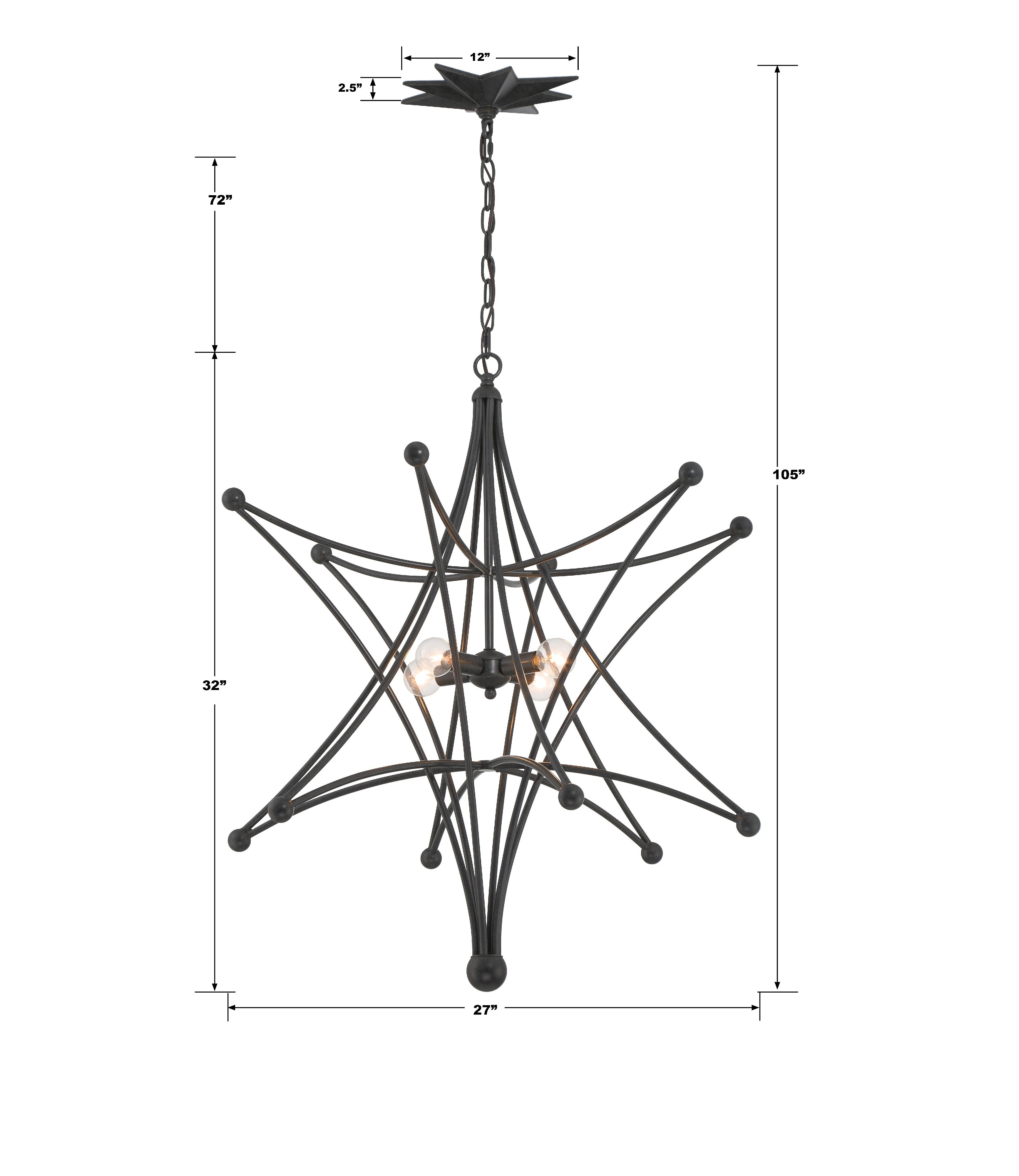 Crystorama Astro 9236-BK – 27 Inch – 4 Light – Chandelier – Black – Dry Rated