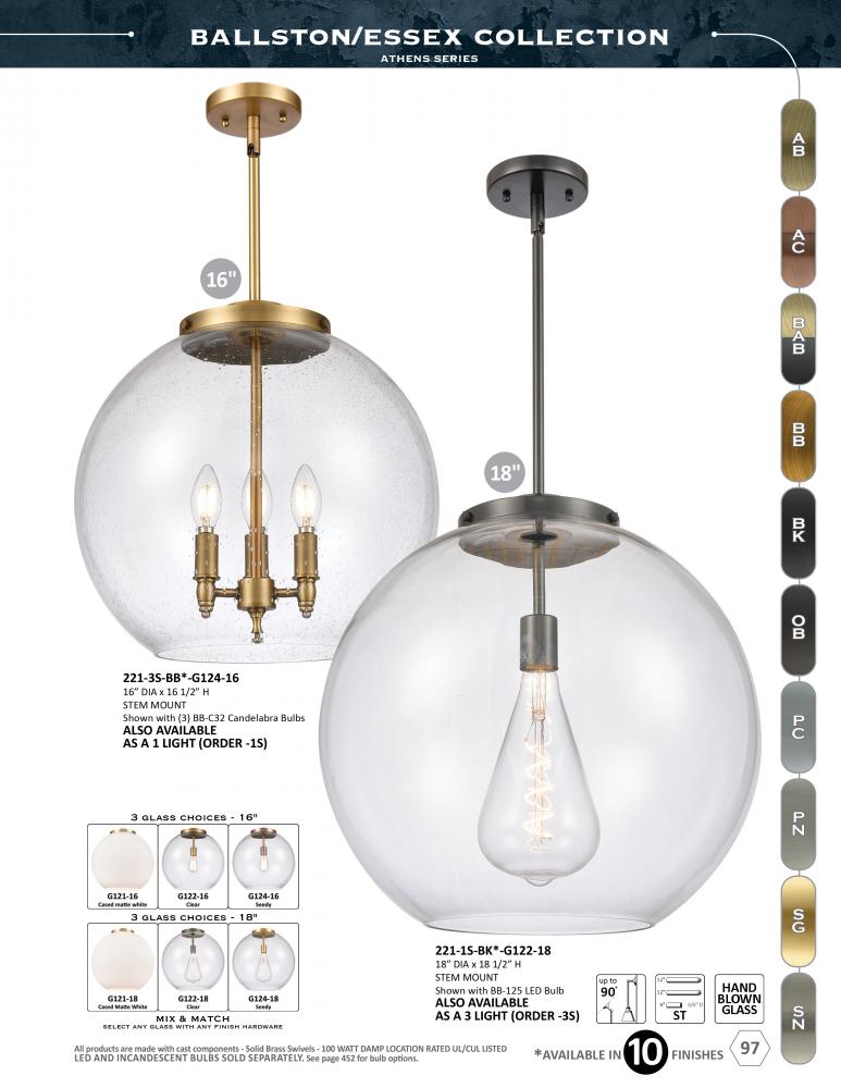 Innovations Lighting 221-3S-AB-G122-18-LED Pendant Contemporary - Brass