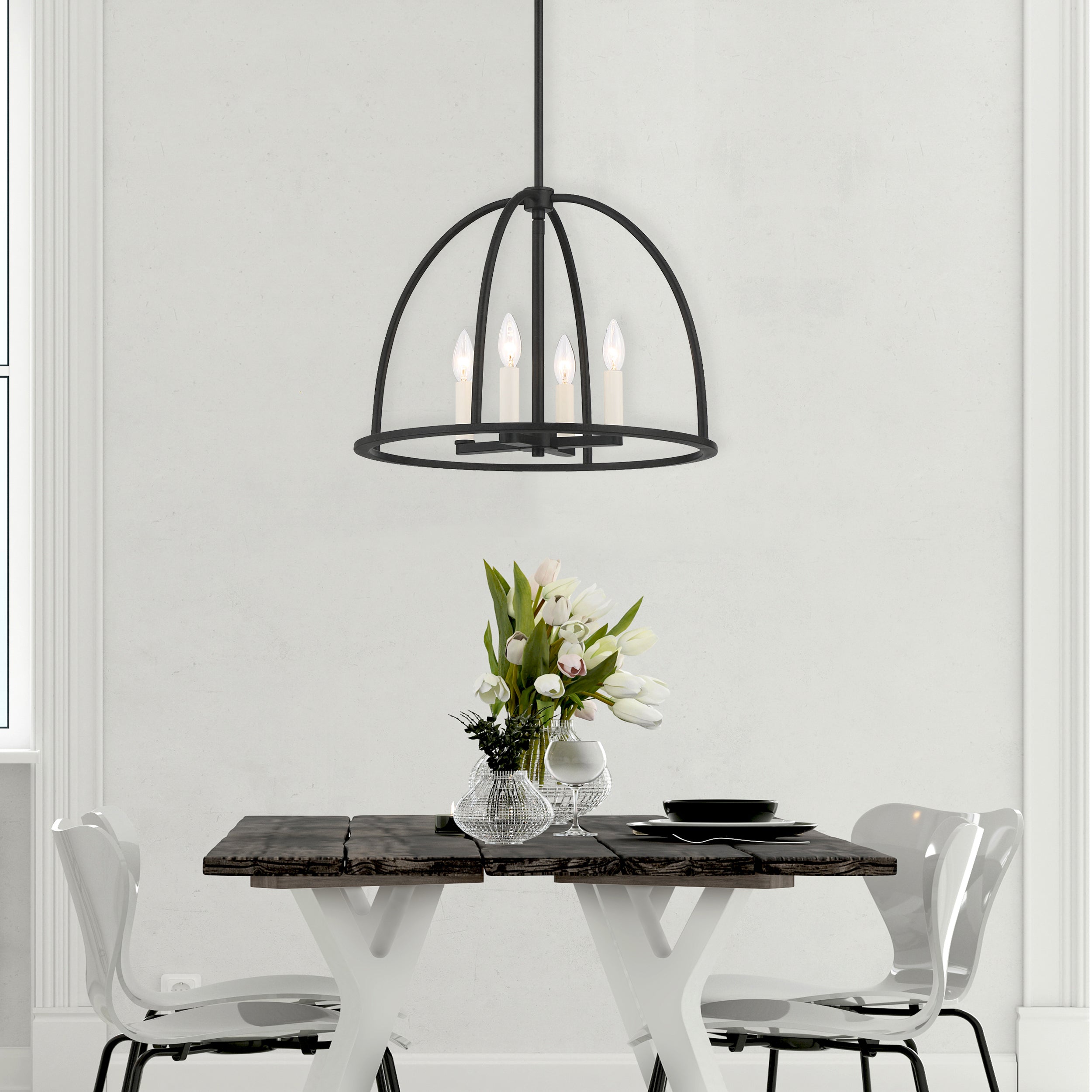 Crystorama Abbott ABB-3004-BK – 18.25 Inch – 4 Light – Chandelier – Black – Dry Rated