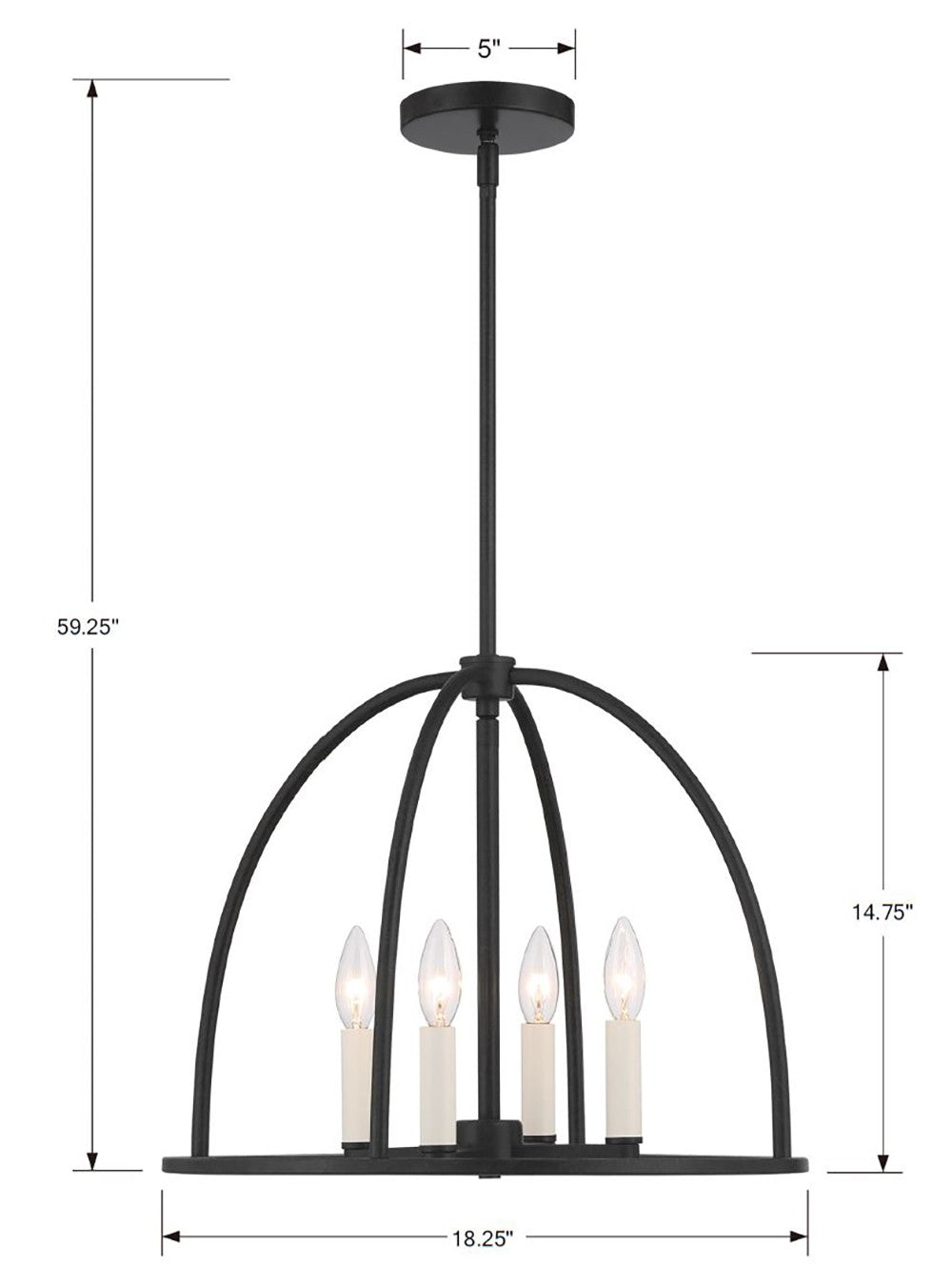 Crystorama Abbott ABB-3004-BK – 18.25 Inch – 4 Light – Chandelier – Black – Dry Rated