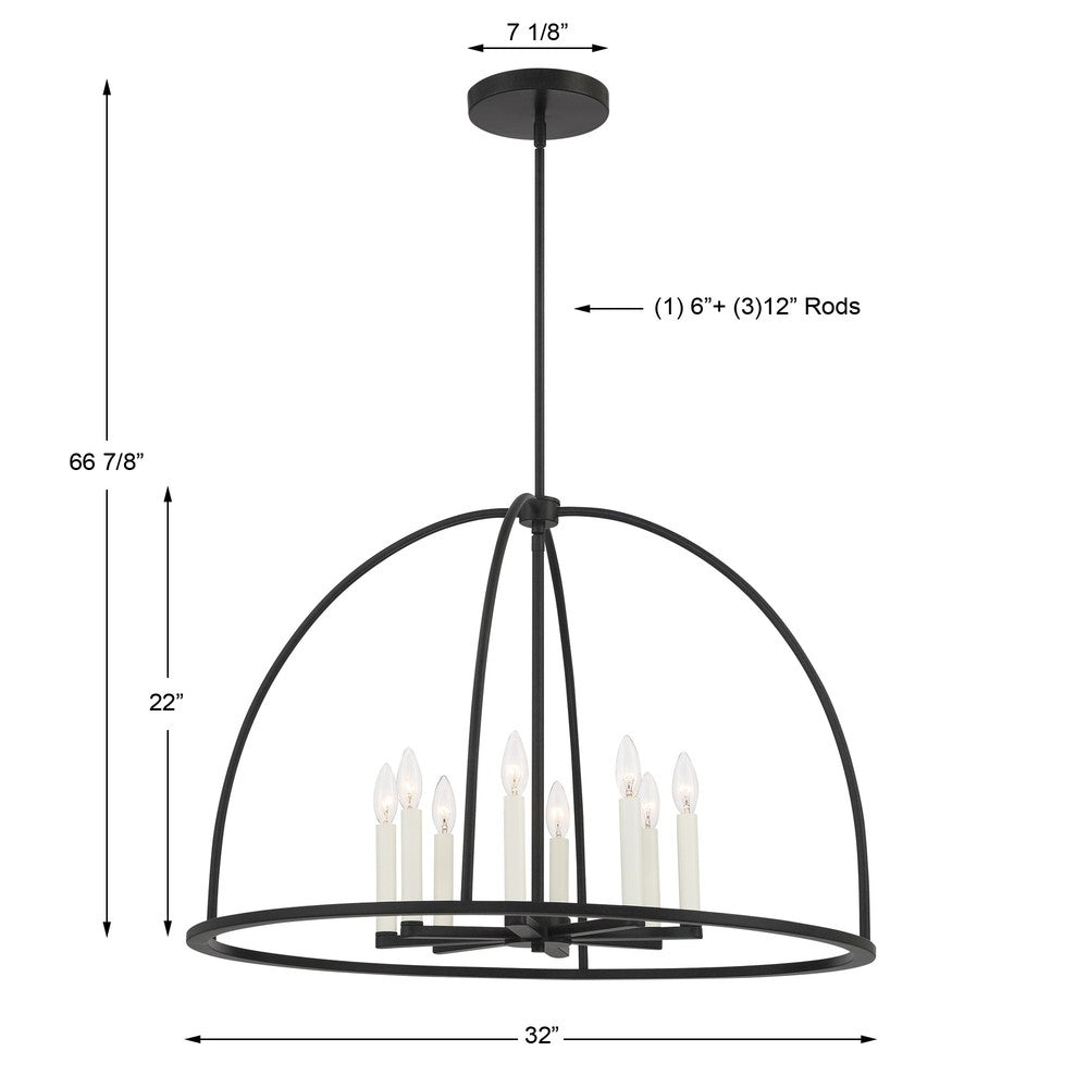 Crystorama ABBOTT ABB-3008-BK Chandelier Modern - Black