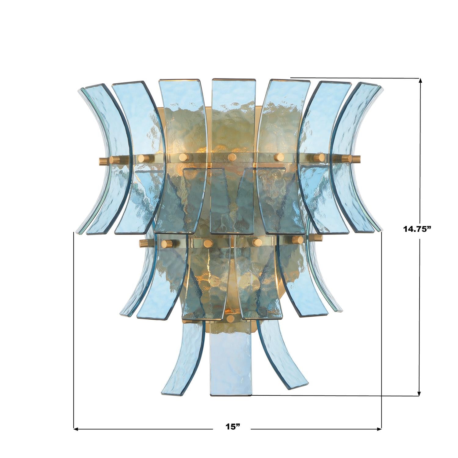 Crystorama Abigail ABI-2002-AG-BL – 15 Inch – 3 Light – Sconce – Aged Brass – Damp Rated