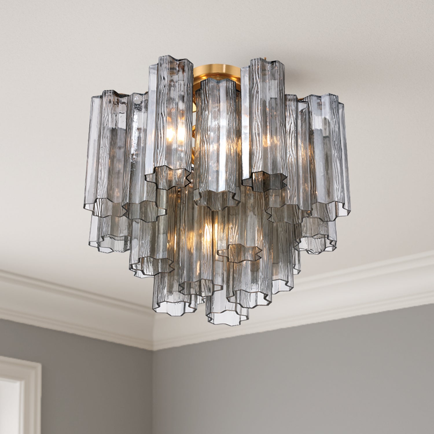 Crystorama Addis ADD-300-AG-SM_CEILING – 17.75 Inch – 4 Light – Semi Flush Mount Light – Aged Brass – Dry Rated