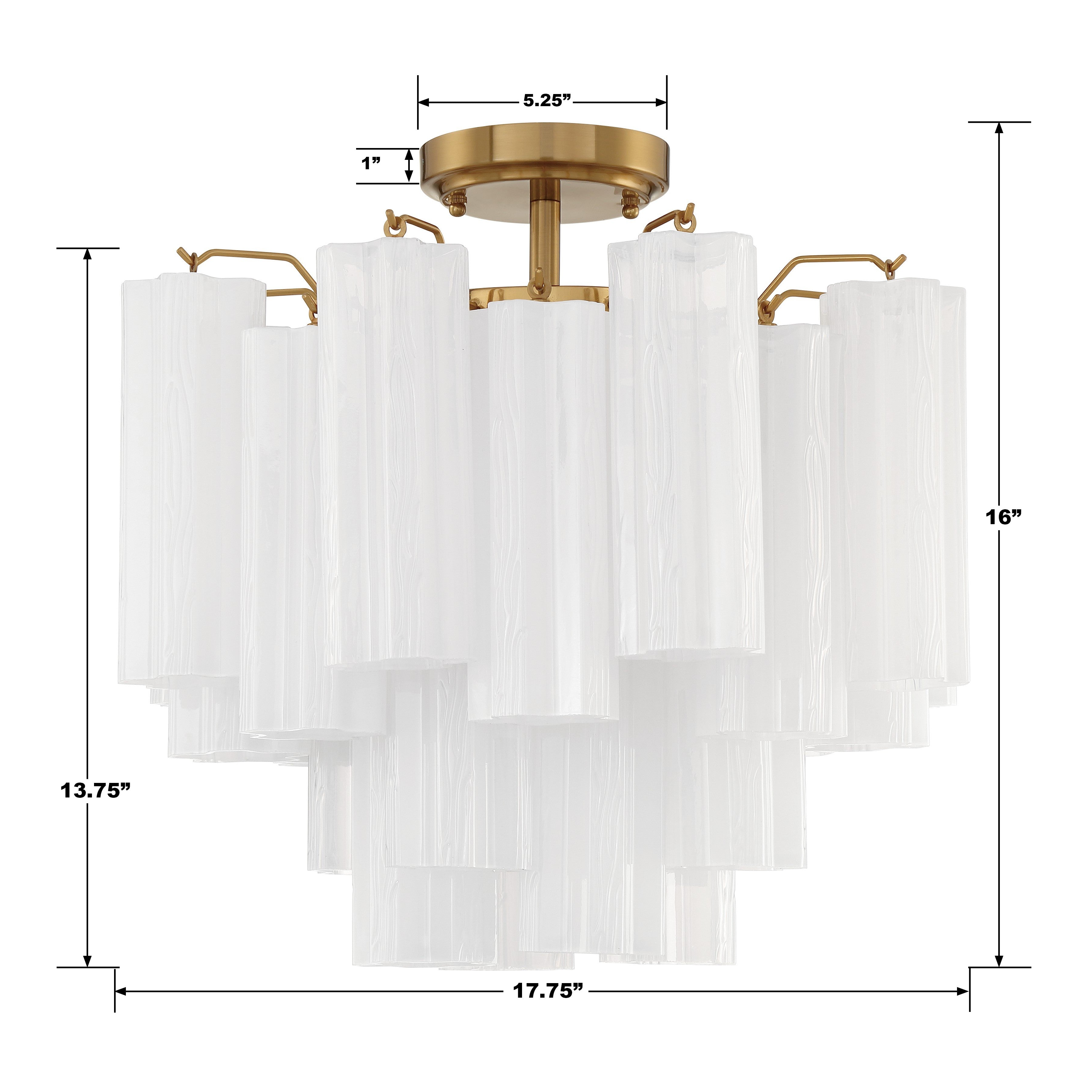 Crystorama Addis ADD-300-AG-WH_CEILING – 17.75 Inch – 4 Light – Semi Flush Mount Light – Aged Brass – Dry Rated