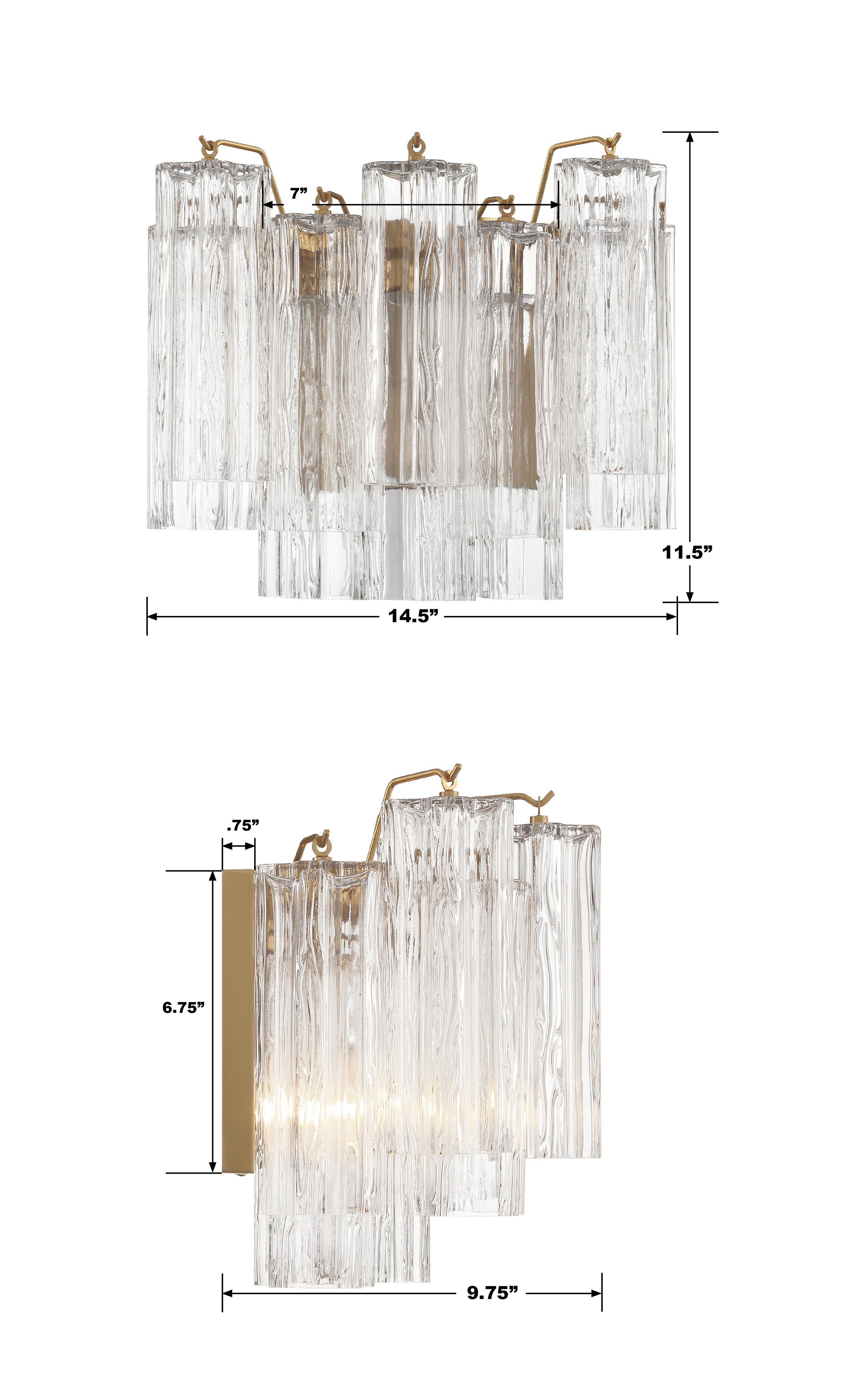 Crystorama Addis ADD-302-AG-CL – 14.5 Inch – 2 Light – Sconce – Aged Brass – Damp Rated