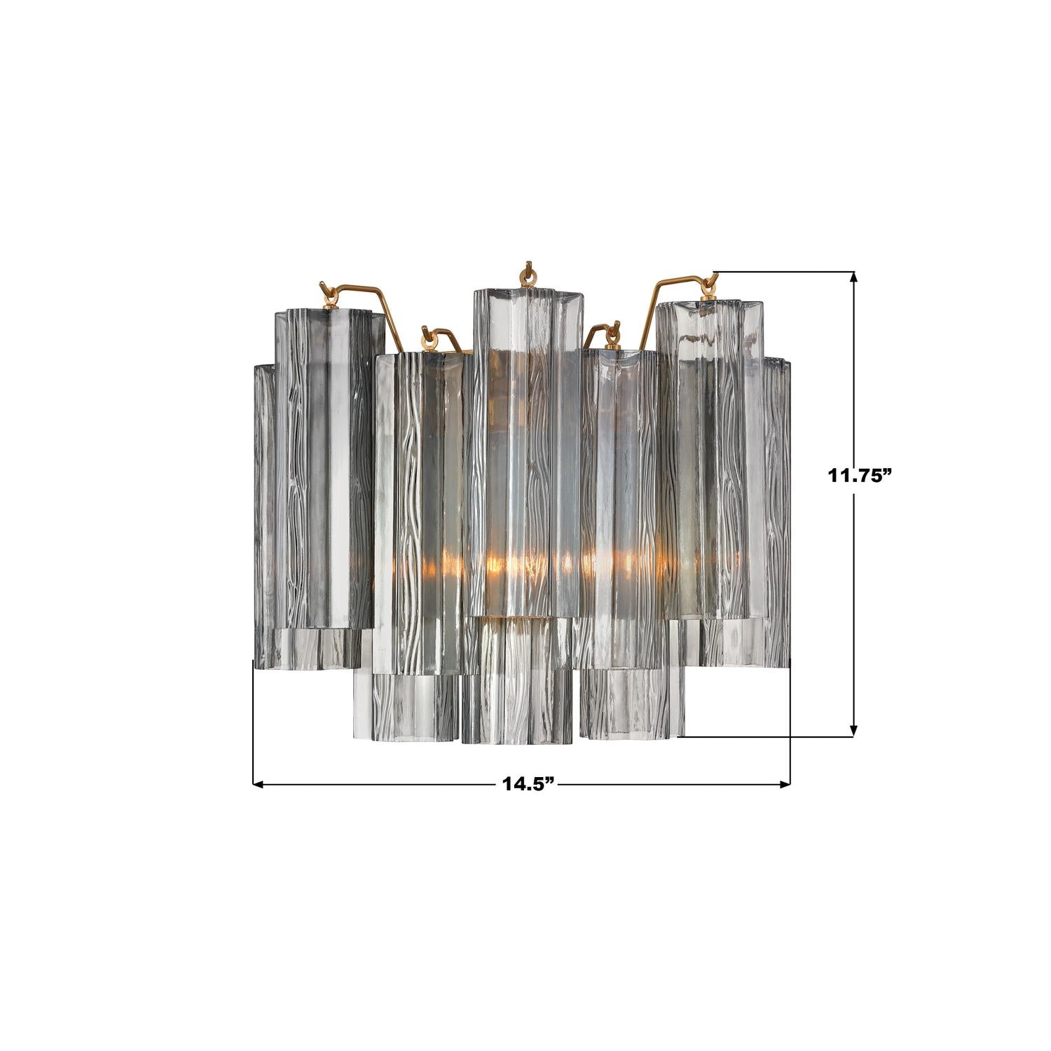Crystorama Addis ADD-302-AG-SM – 14.5 Inch – 2 Light – Sconce – Aged Brass – Damp Rated