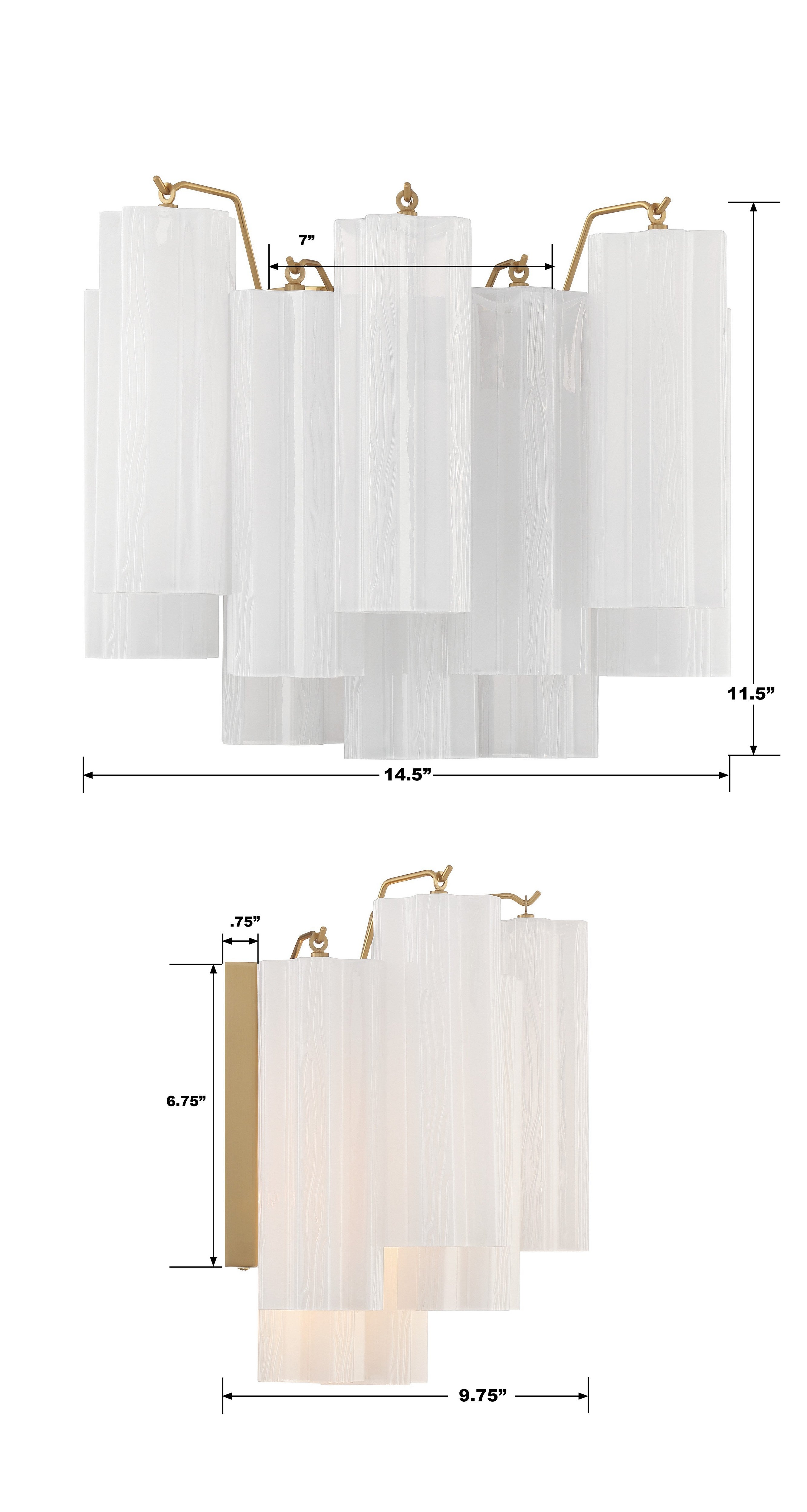 Crystorama Addis ADD-302-AG-WH – 14.5 Inch – 2 Light – Sconce – Aged Brass – Damp Rated