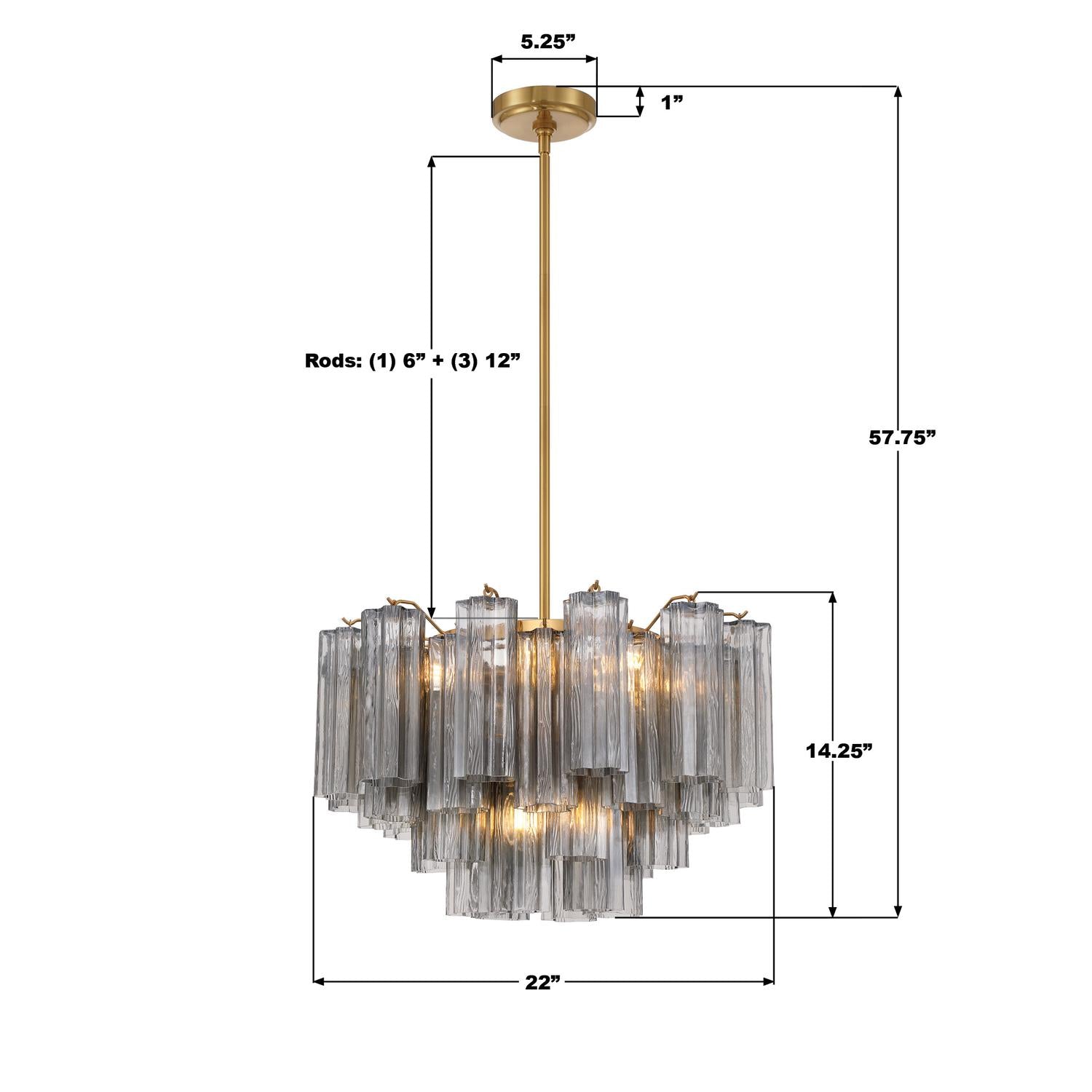 Crystorama Addis ADD-308-AG-SM – 22 Inch – 9 Light – Chandelier – Aged Brass – Dry Rated