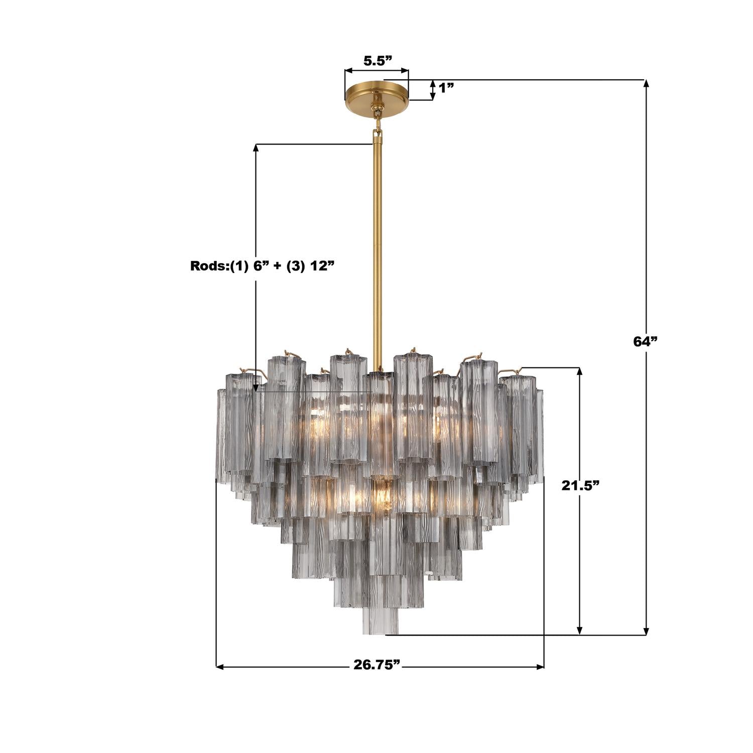 Crystorama Addis ADD-312-AG-SM – 26.75 Inch – 12 Light – Chandelier – Aged Brass – Dry Rated