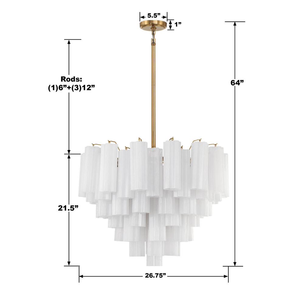 Crystorama Lighting ADD-312-AG-WH Addis 12 Light Aged Brass Chandelier, UL Dry Rated, Aged Brass