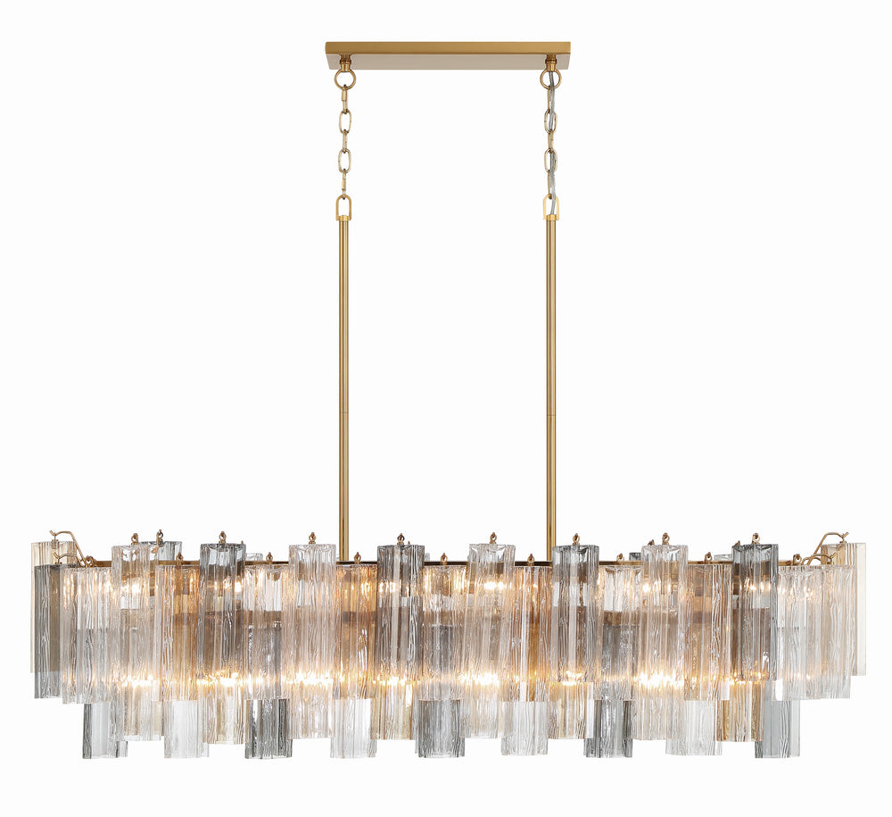 Crystorama ADD-317-AG-AU Addis 14 Light Linear Chandelier, UL Listed, Aged Brass
