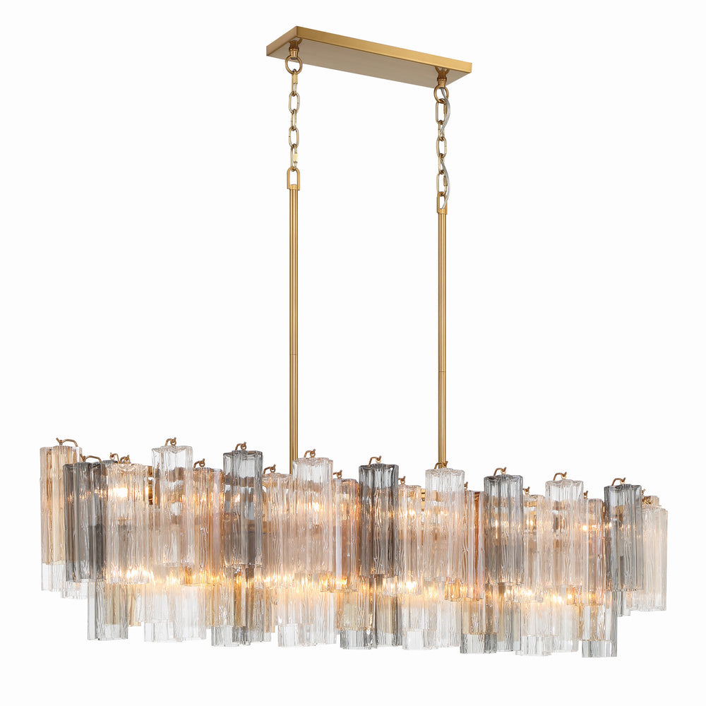 Crystorama ADD-317-AG-AU Addis 14 Light Linear Chandelier, UL Listed, Aged Brass