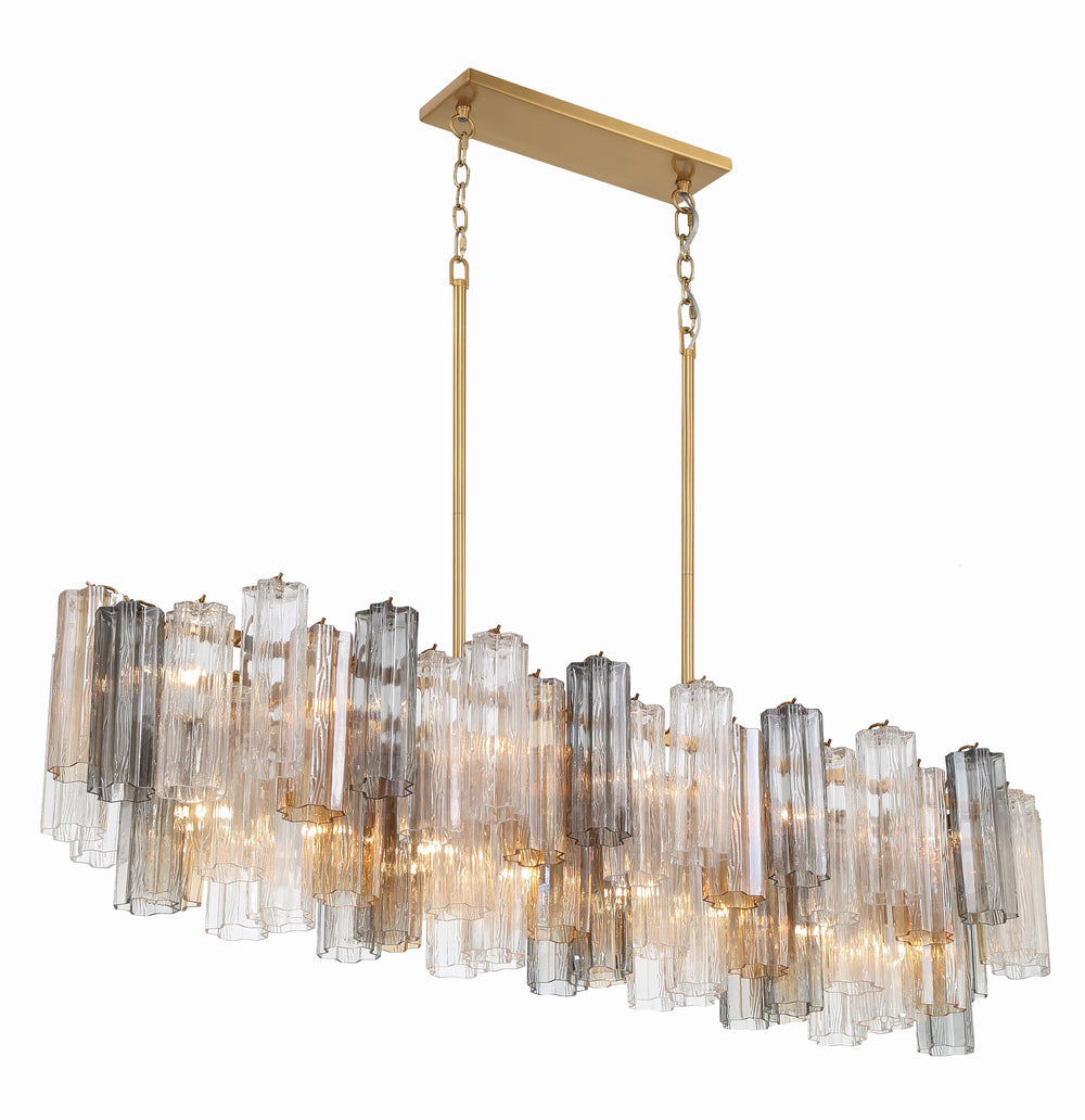 Crystorama ADD-317-AG-AU Addis 14 Light Linear Chandelier, UL Listed, Aged Brass