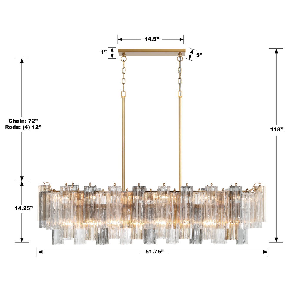 Crystorama ADD-317-AG-AU Addis 14 Light Linear Chandelier, UL Listed, Aged Brass
