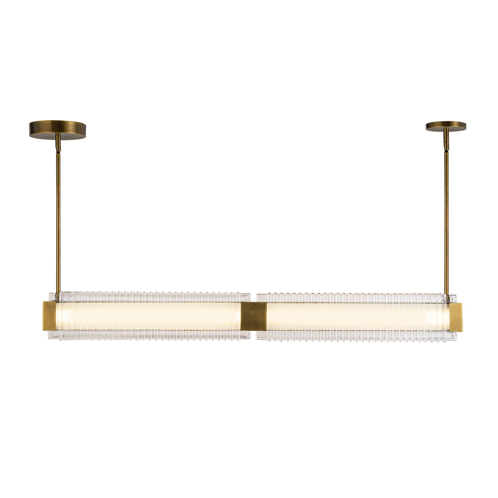 Alai 47-in Vintage Brass/Ribbed Glass LED Linear Pendant