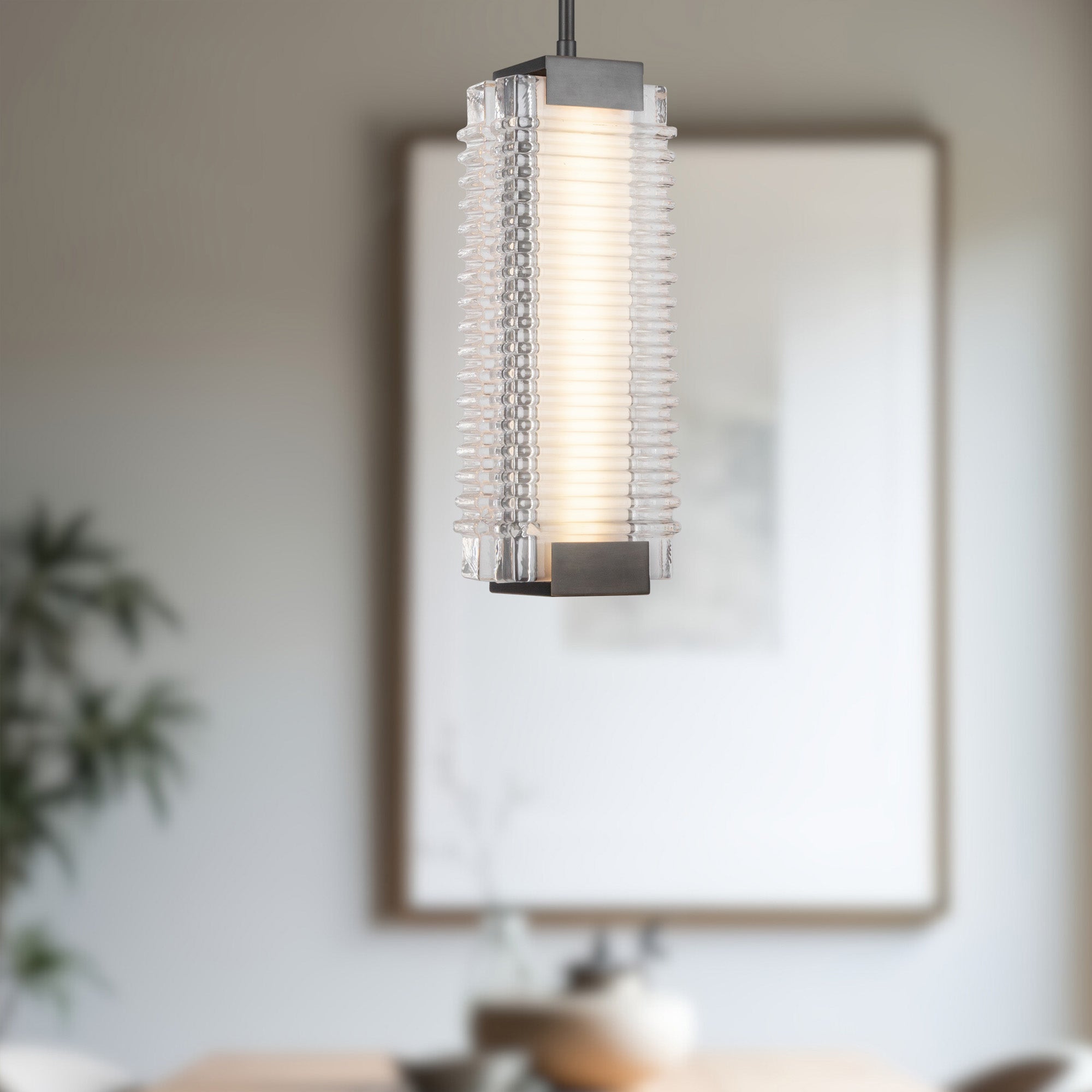 Alai 16-in Urban Bronze/Ribbed Glass LED Pendant