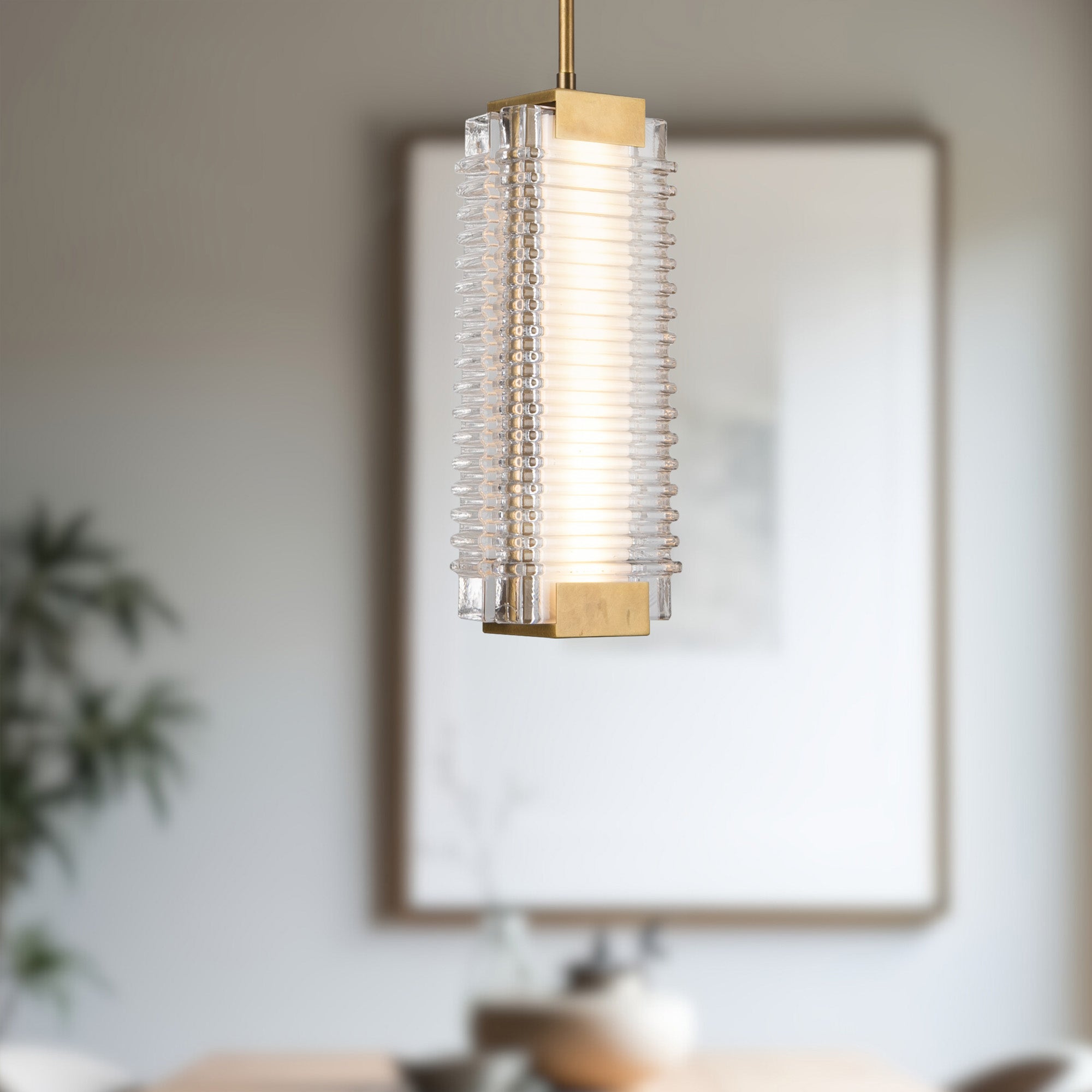 Alai 16-in Vintage Brass/Ribbed Glass LED Pendant
