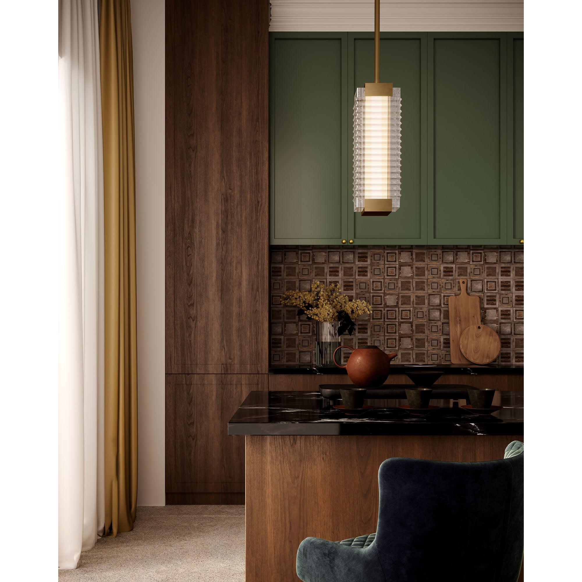 Alai 16-in Vintage Brass/Ribbed Glass LED Pendant