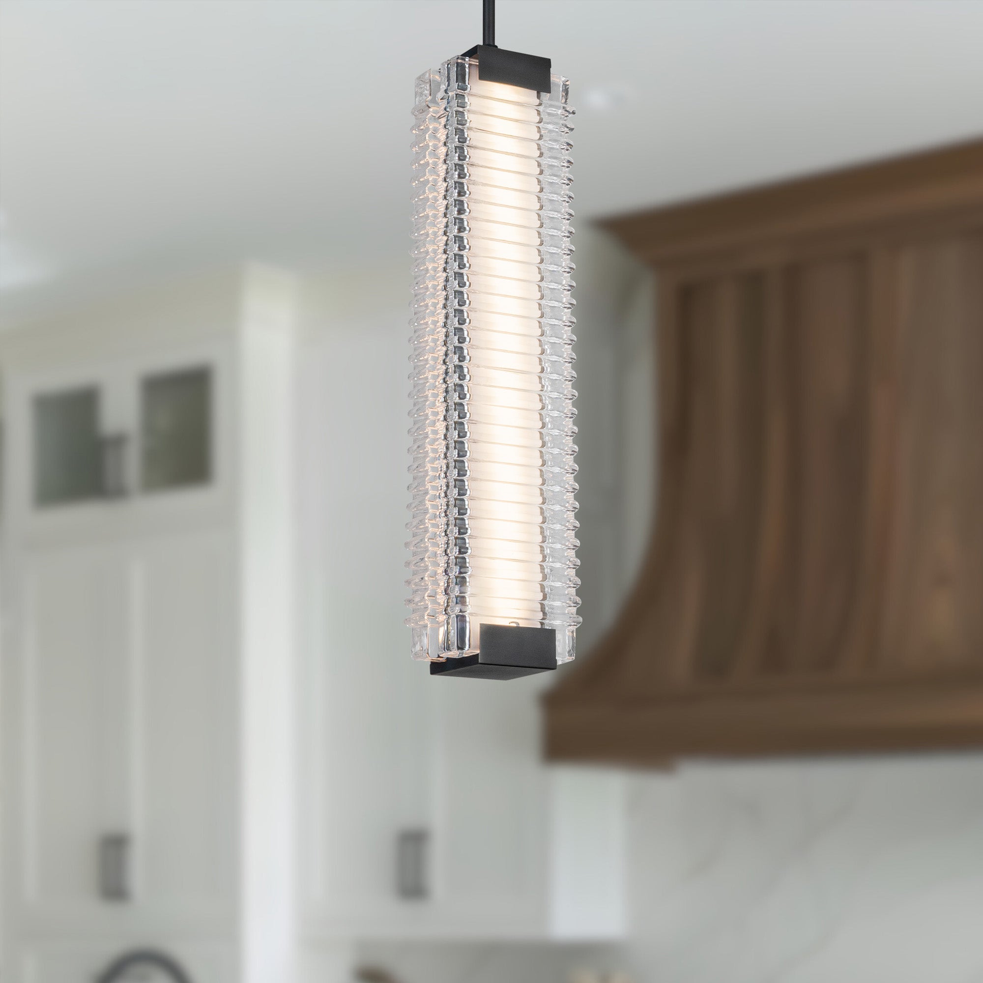 Alai 24-in Urban Bronze/Ribbed Glass LED Pendant