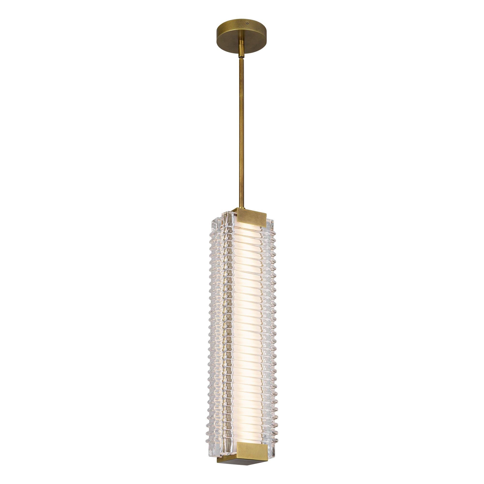Alai 24-in Vintage Brass/Ribbed Glass LED Pendant
