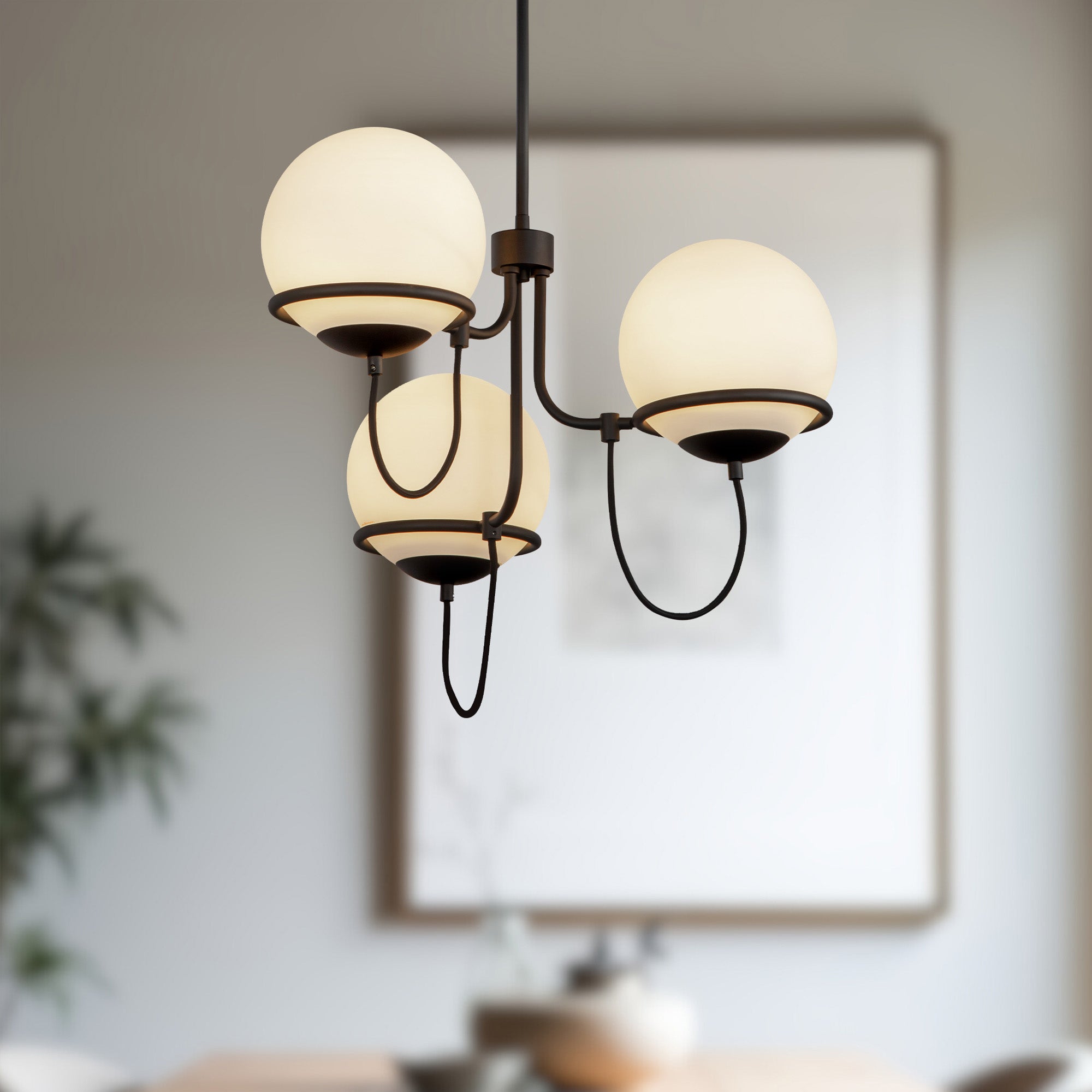 Alba 23-in Matte Black/Opal Glass 3 Lights Chandelier