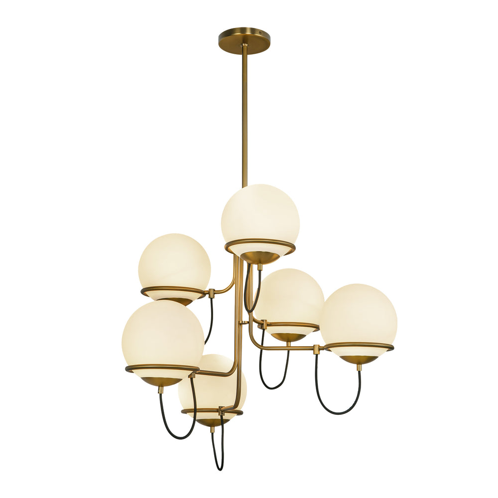 ALORA MOOD Lighting Alba 32-in CH458632AGOP Chandelier, UL Damp Rated, Aged Brass/Opal Glass