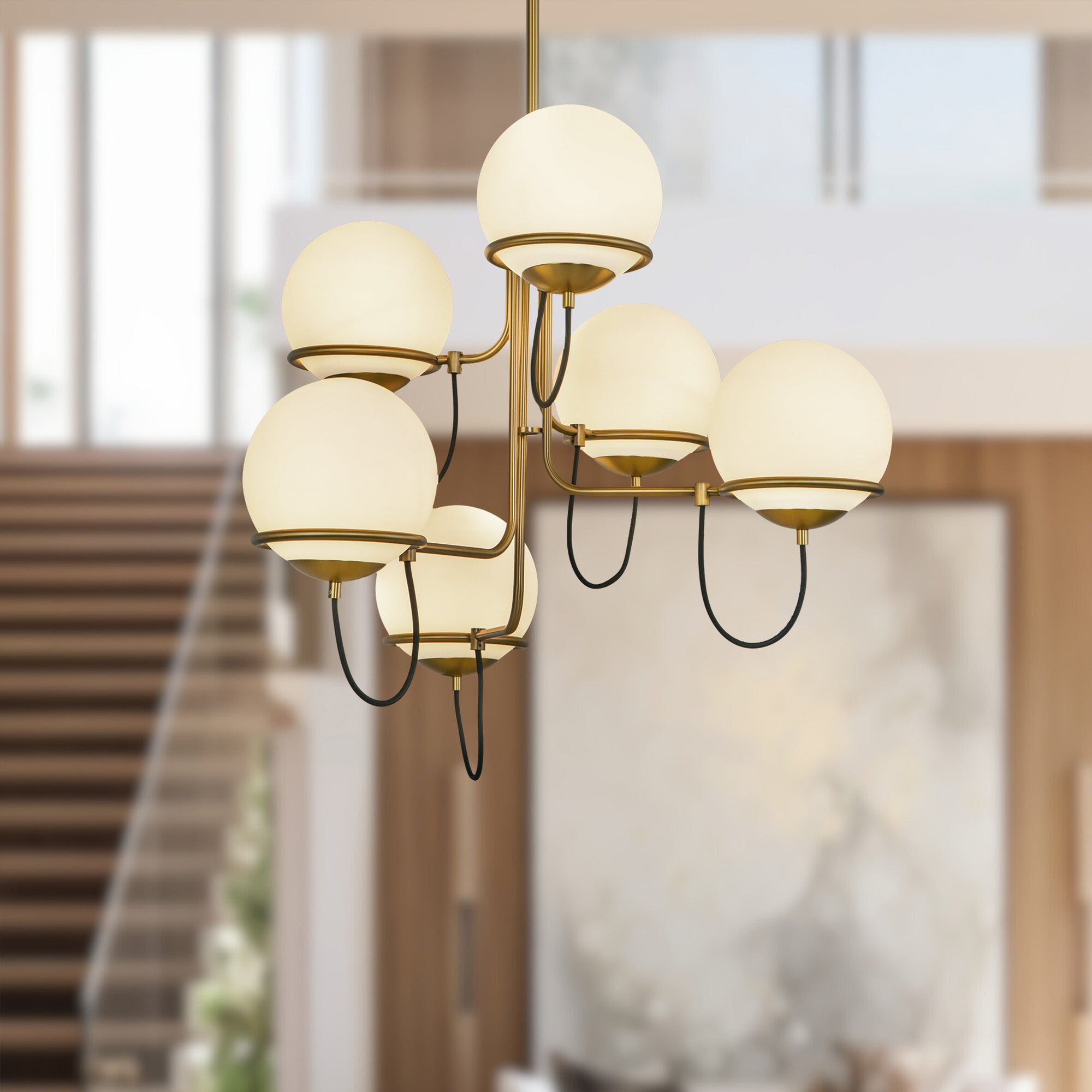 Alba 32-in Aged Brass/Opal Glass 6 Lights Chandelier