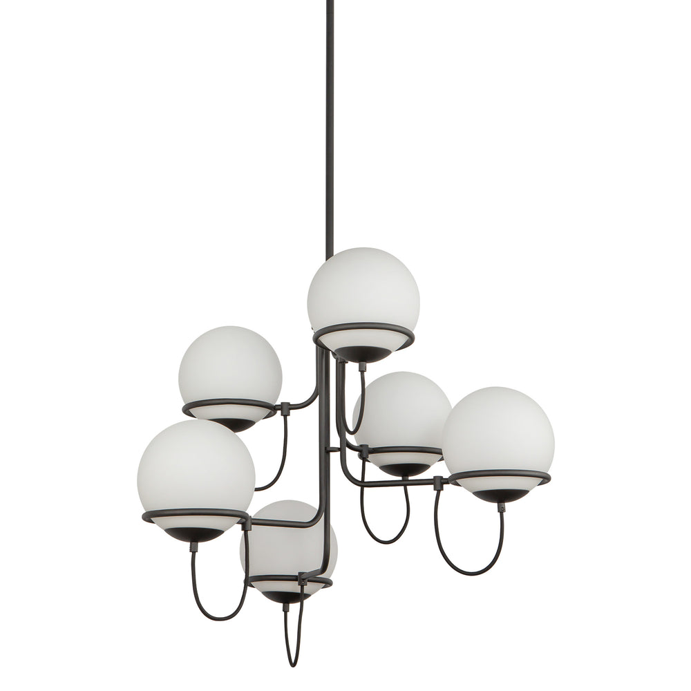 ALORA MOOD Lighting CH458632MBOP Chandelier, 6 Lights, Matte Black/Opal Glass