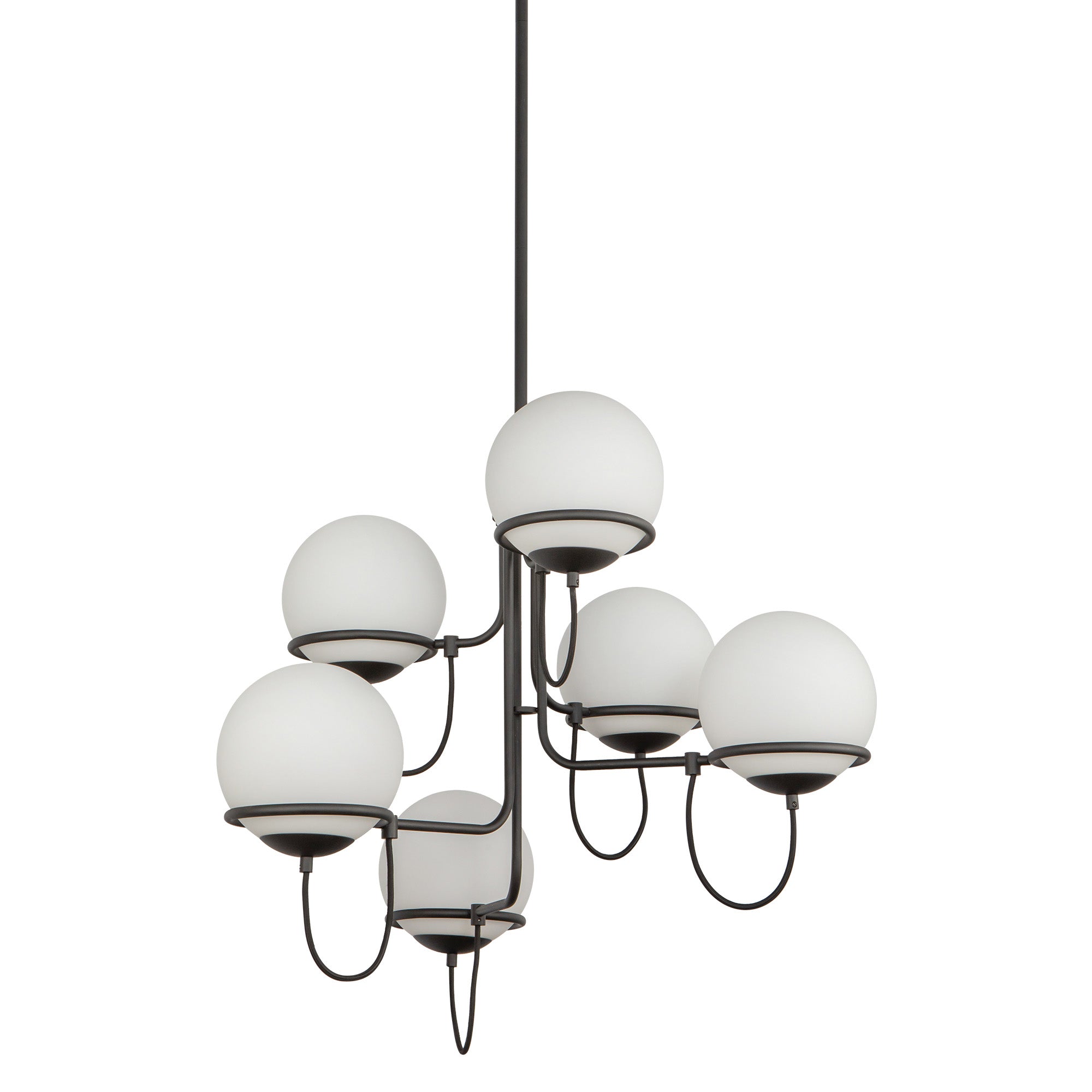 Alba 32-in Matte Black/Opal Glass 6 Lights Chandelier