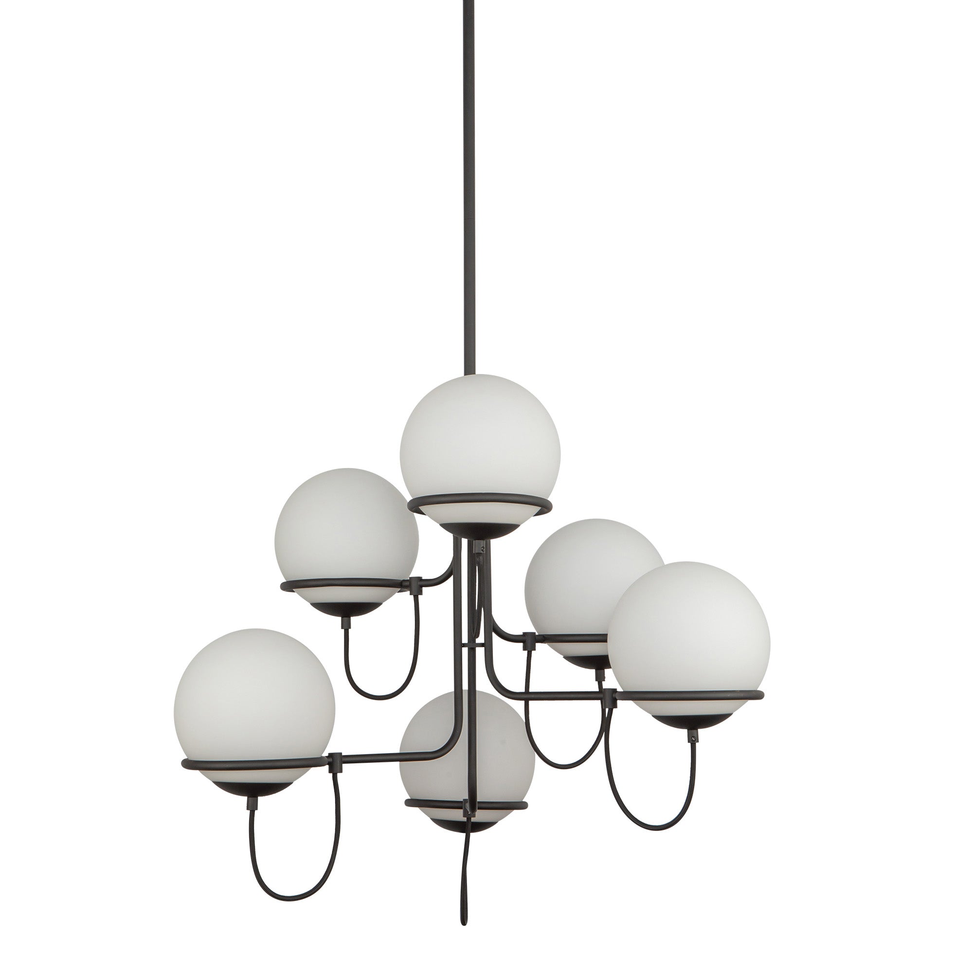 Alba 32-in Matte Black/Opal Glass 6 Lights Chandelier