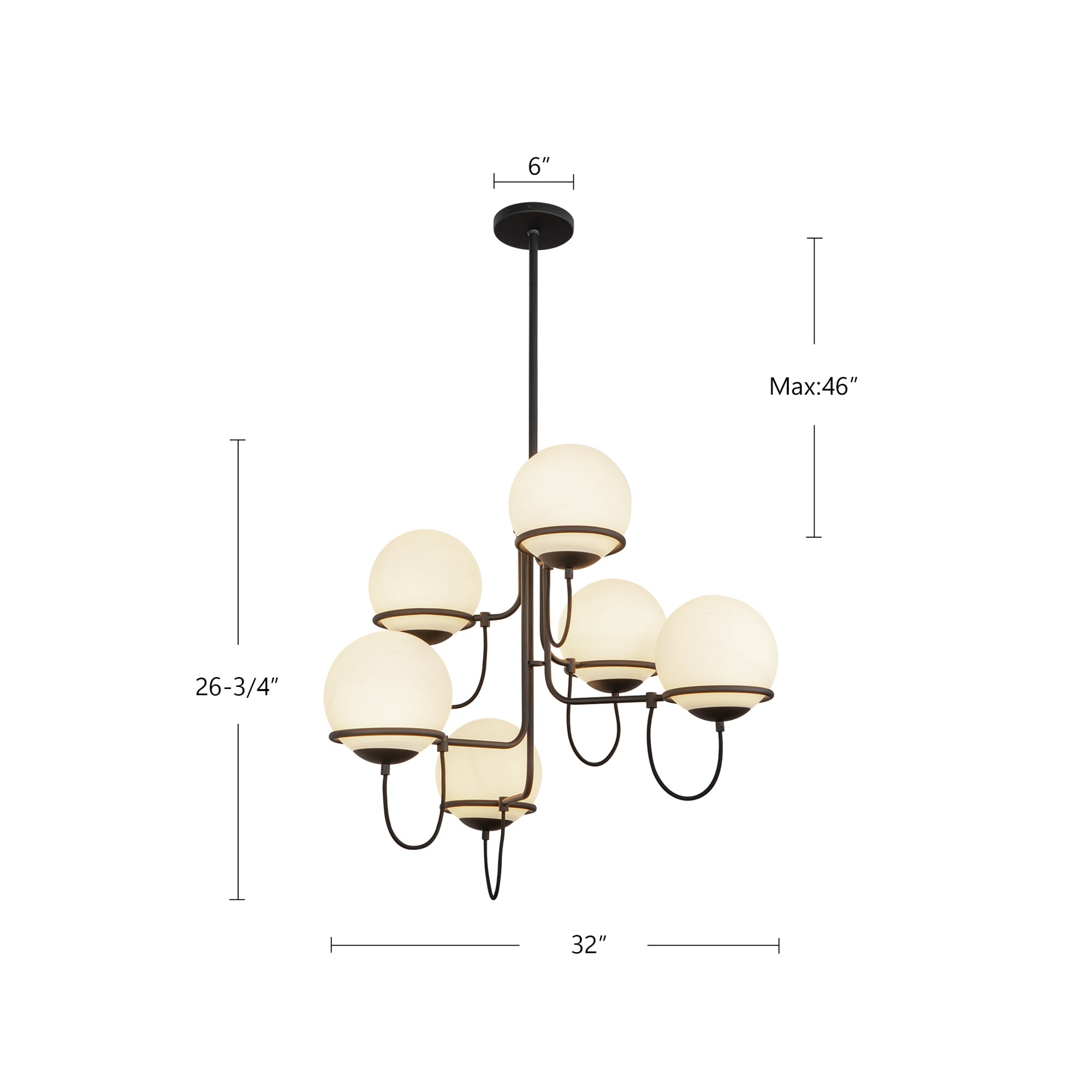 Alba 32-in Matte Black/Opal Glass 6 Lights Chandelier
